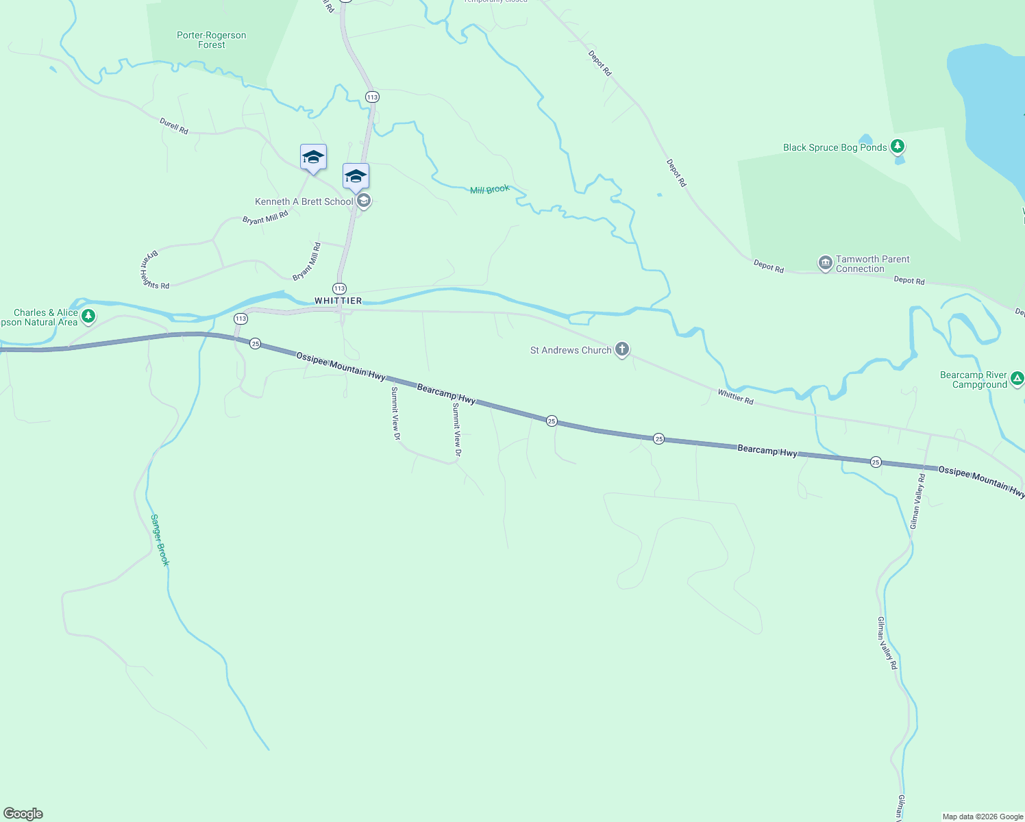 map of restaurants, bars, coffee shops, grocery stores, and more near Bearcamp Hwy in Tamworth