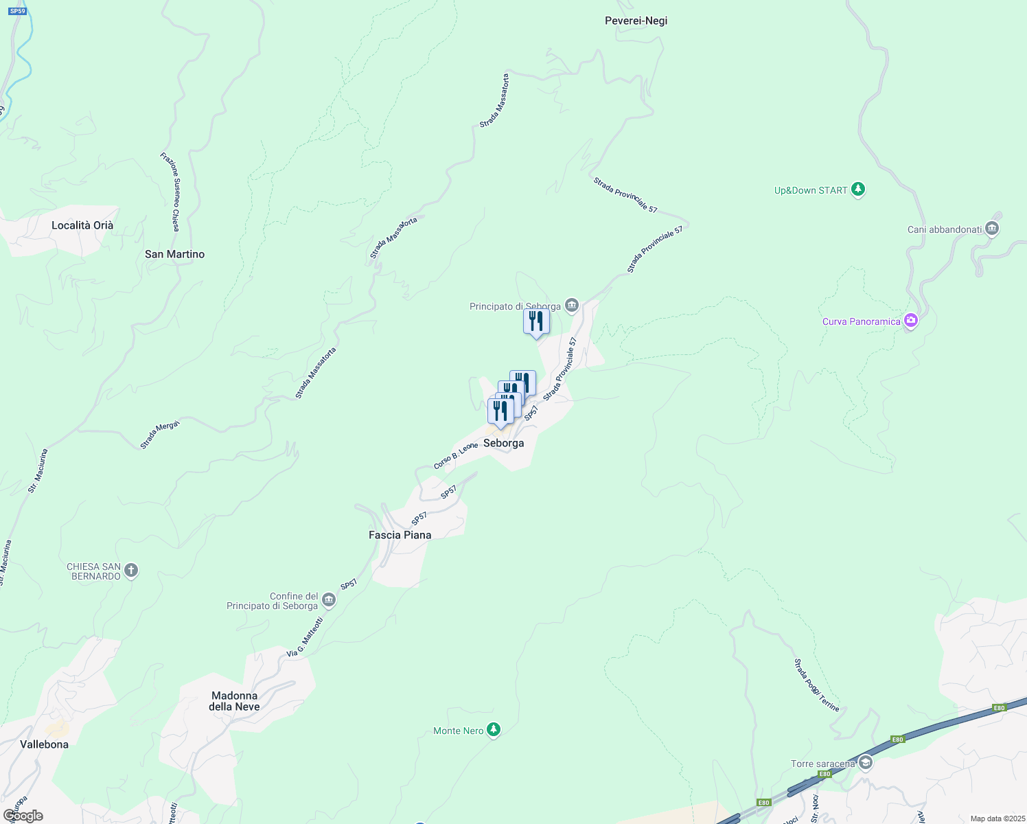 map of restaurants, bars, coffee shops, grocery stores, and more near 6 Piazza Martiri Patrioti in Seborga