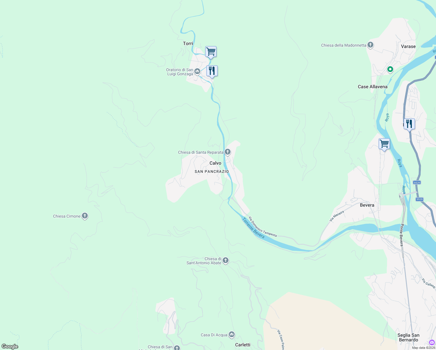 map of restaurants, bars, coffee shops, grocery stores, and more near 1 Via Grammondo in Calvo
