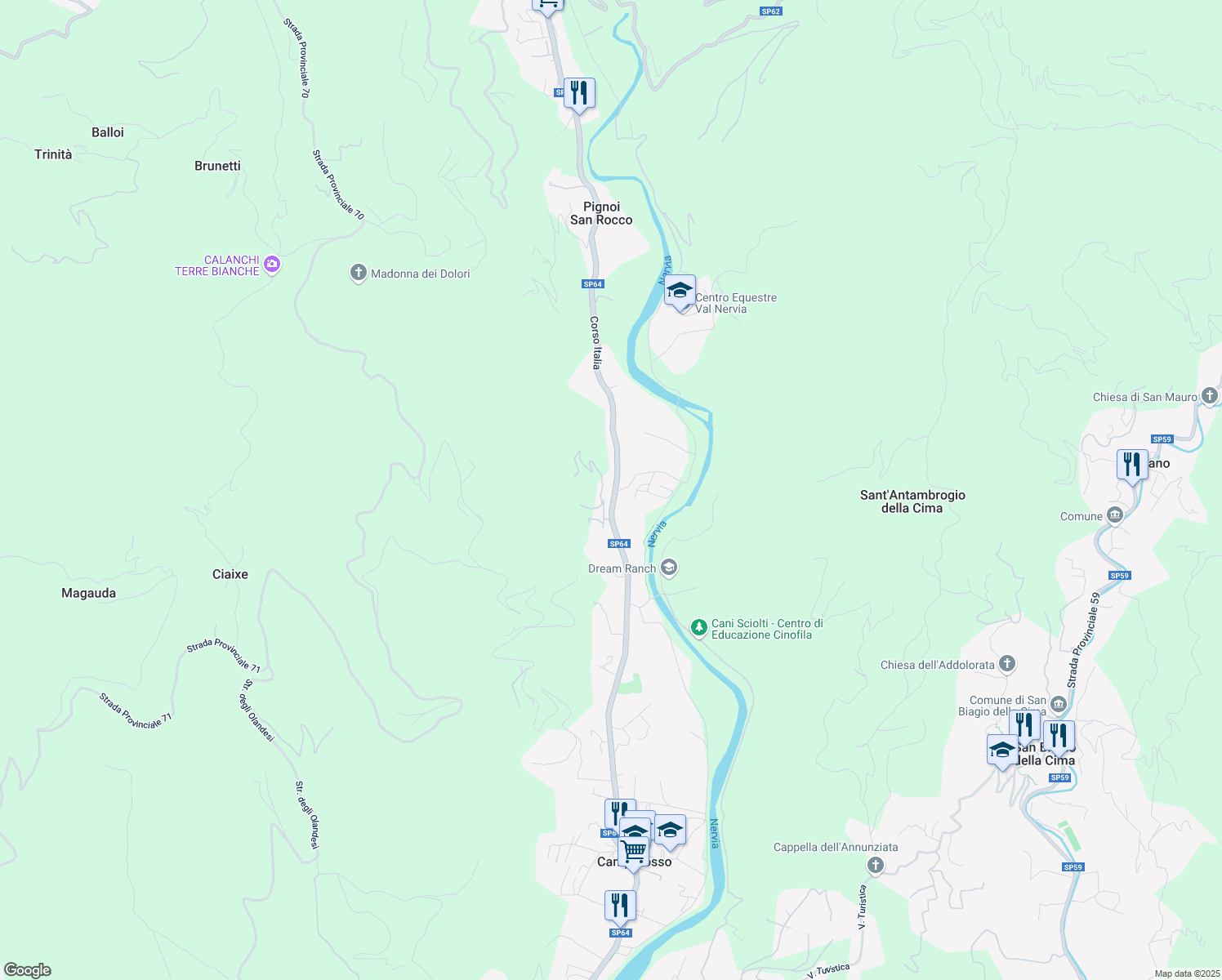 map of restaurants, bars, coffee shops, grocery stores, and more near 219 Corso Italia in Camporosso