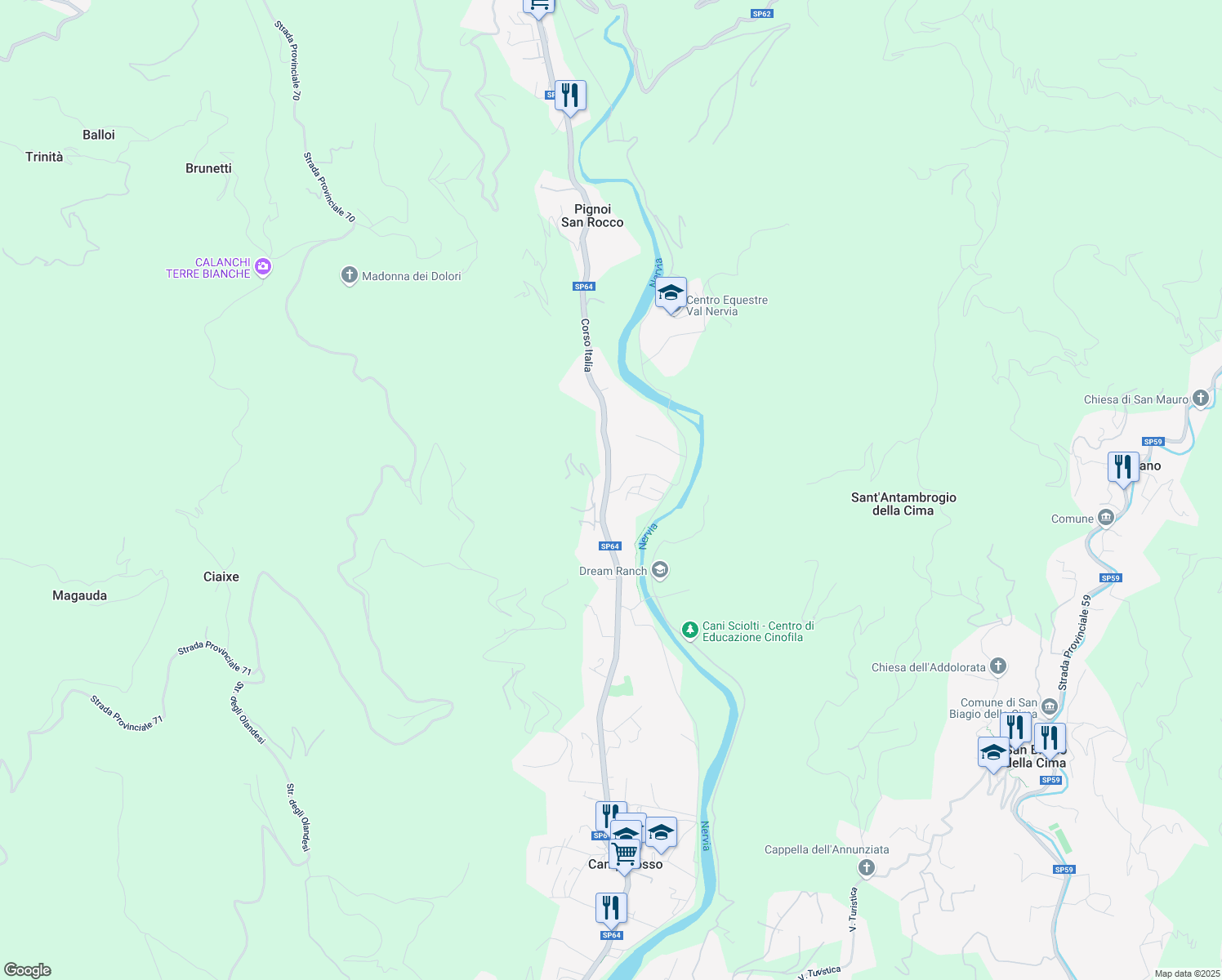 map of restaurants, bars, coffee shops, grocery stores, and more near 219 Corso Italia in Camporosso