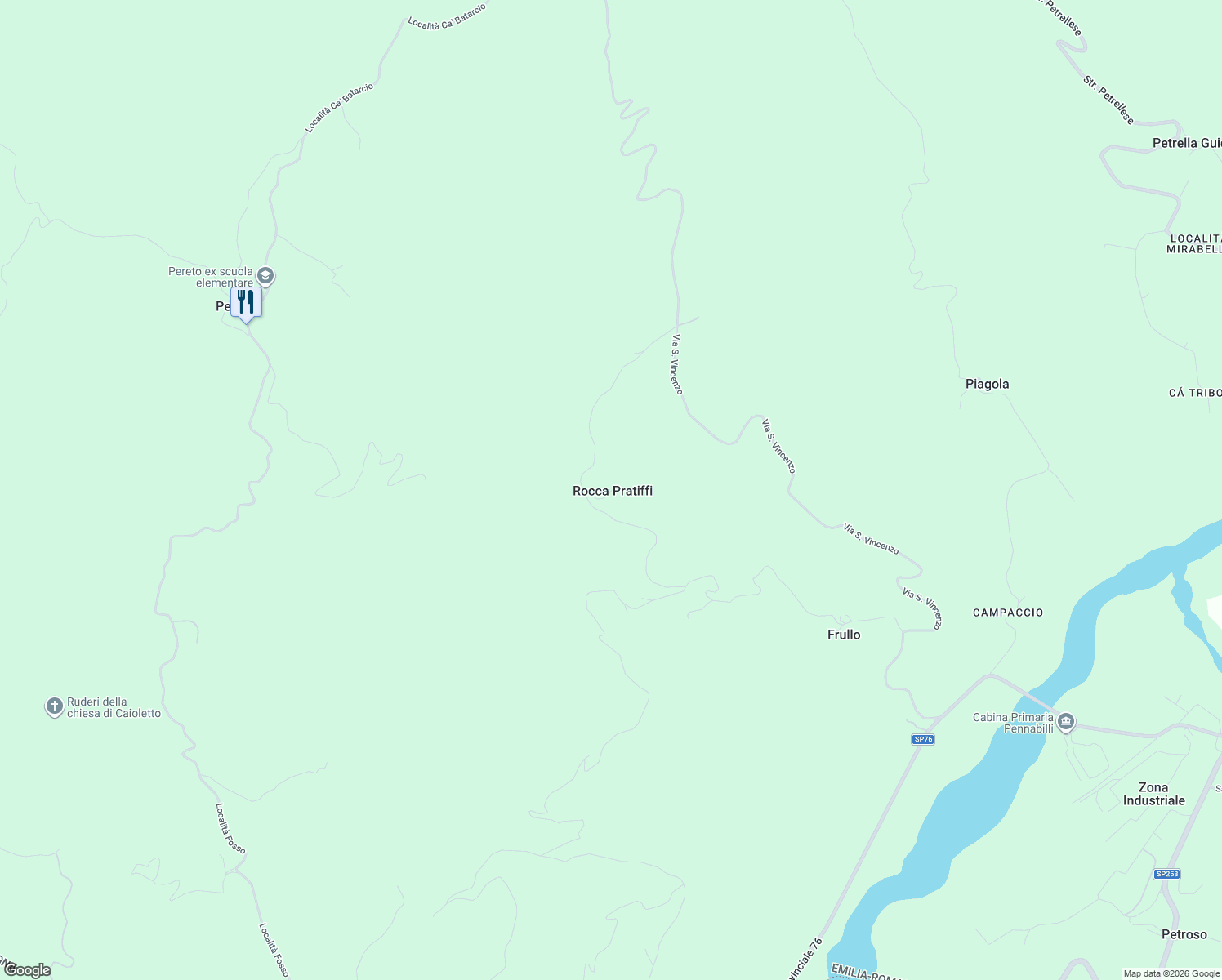 map of restaurants, bars, coffee shops, grocery stores, and more near 16 Via Frullo in Rocca Pratiffi