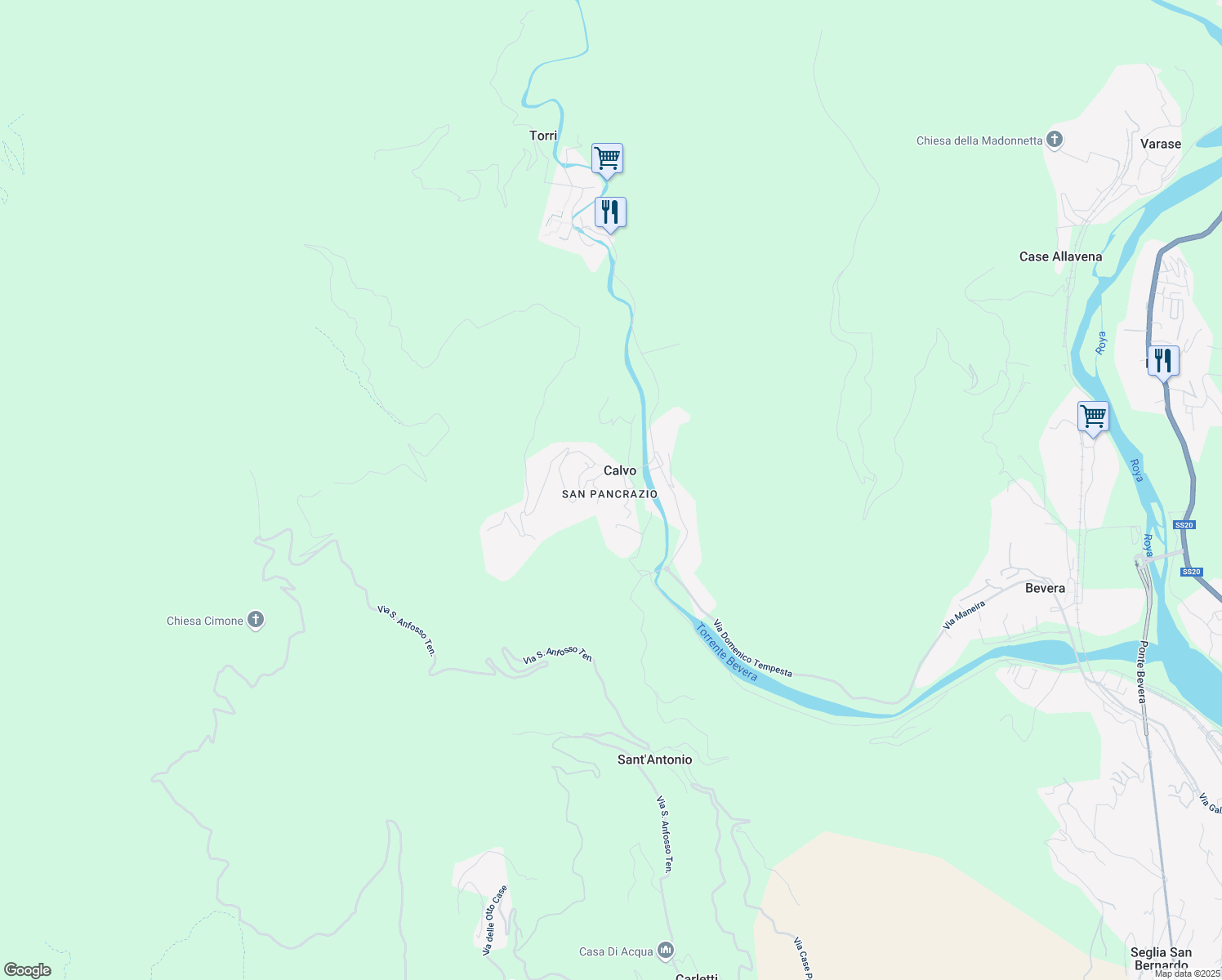 map of restaurants, bars, coffee shops, grocery stores, and more near 1 Via Grammondo in Calvo