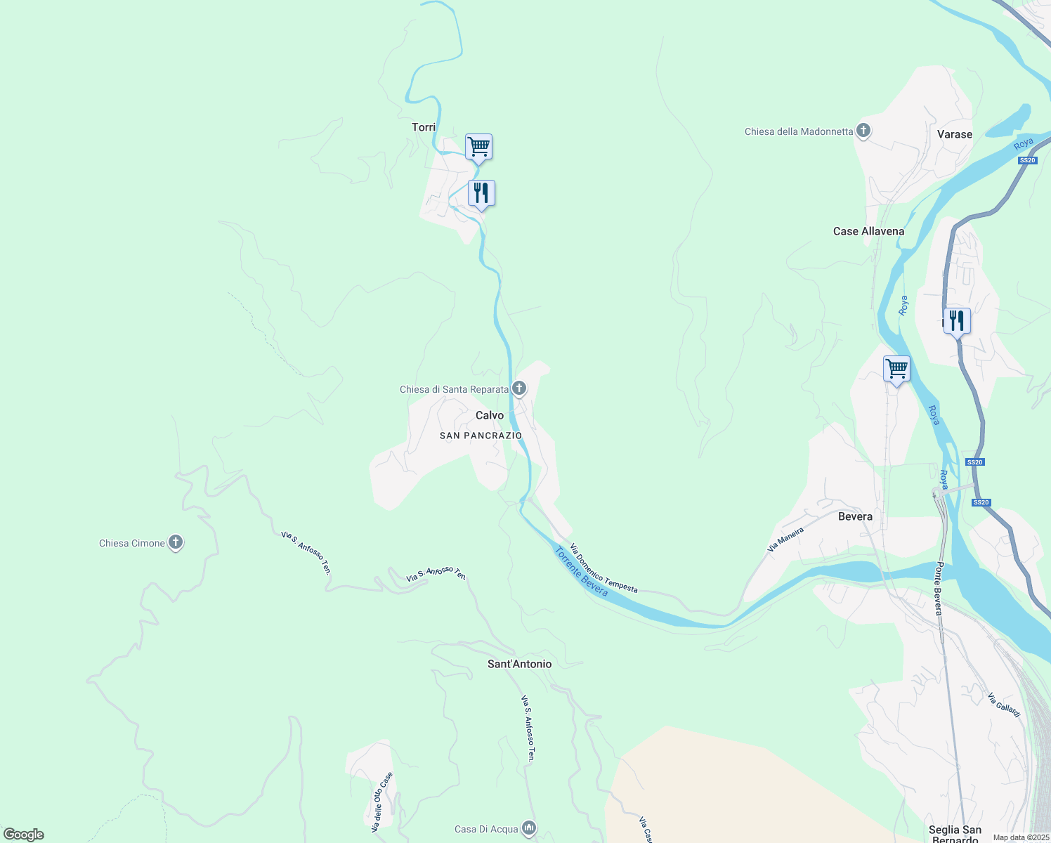 map of restaurants, bars, coffee shops, grocery stores, and more near 15B Via Domenico Tempesta in Calvo