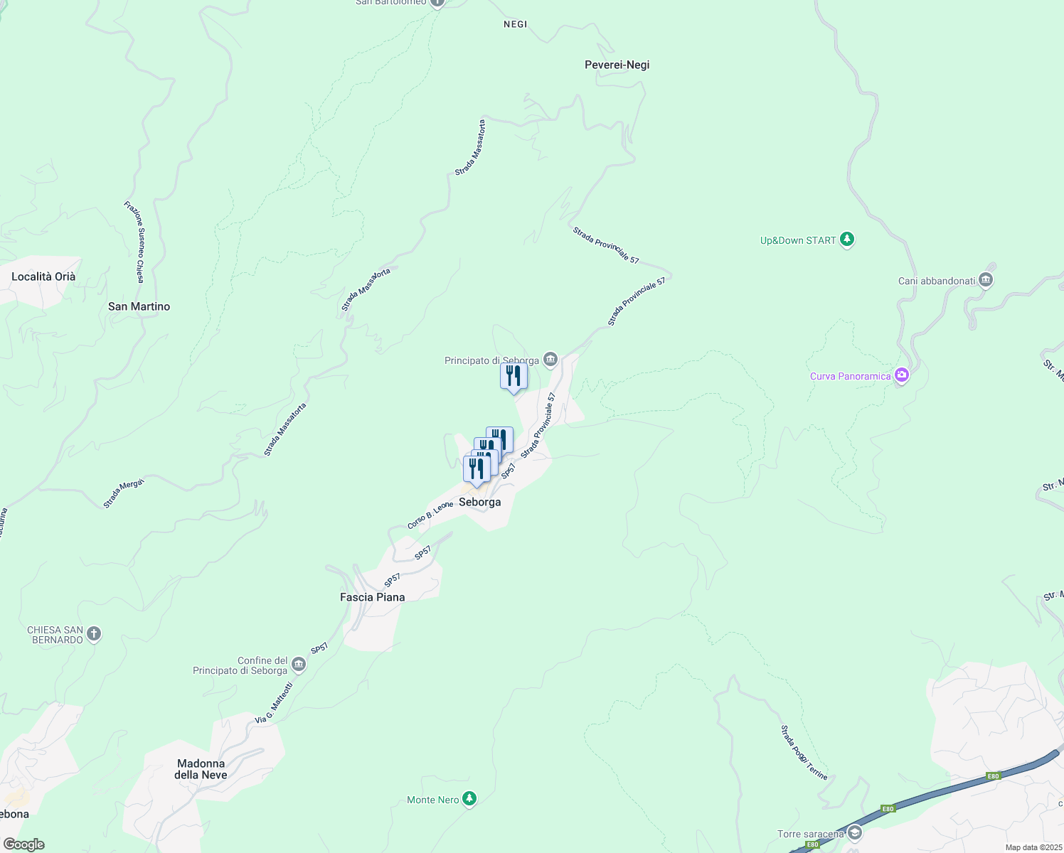 map of restaurants, bars, coffee shops, grocery stores, and more near 1 Strada Provinciale 57 in Seborga