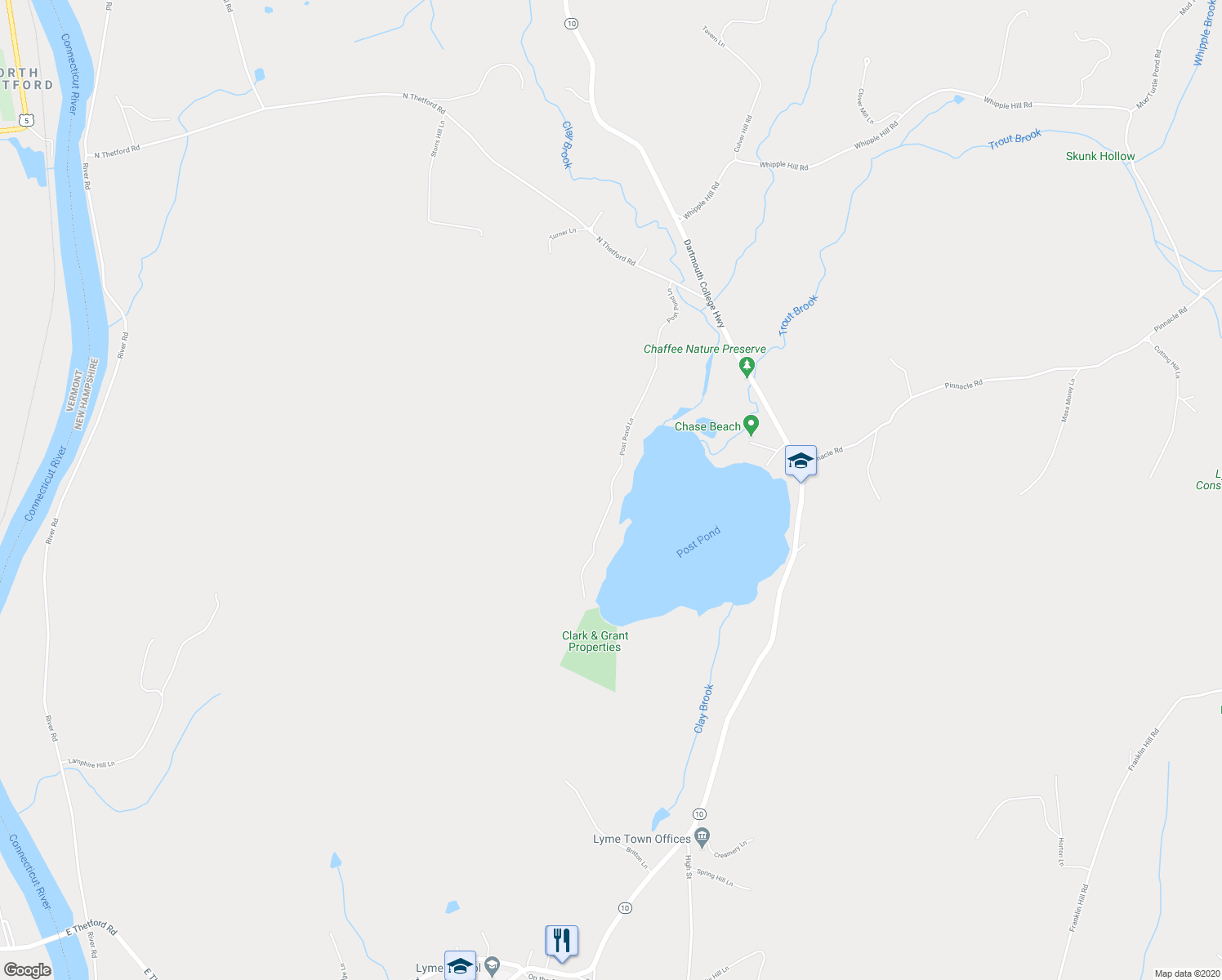 map of restaurants, bars, coffee shops, grocery stores, and more near 114 Post Pond Lane in Lyme