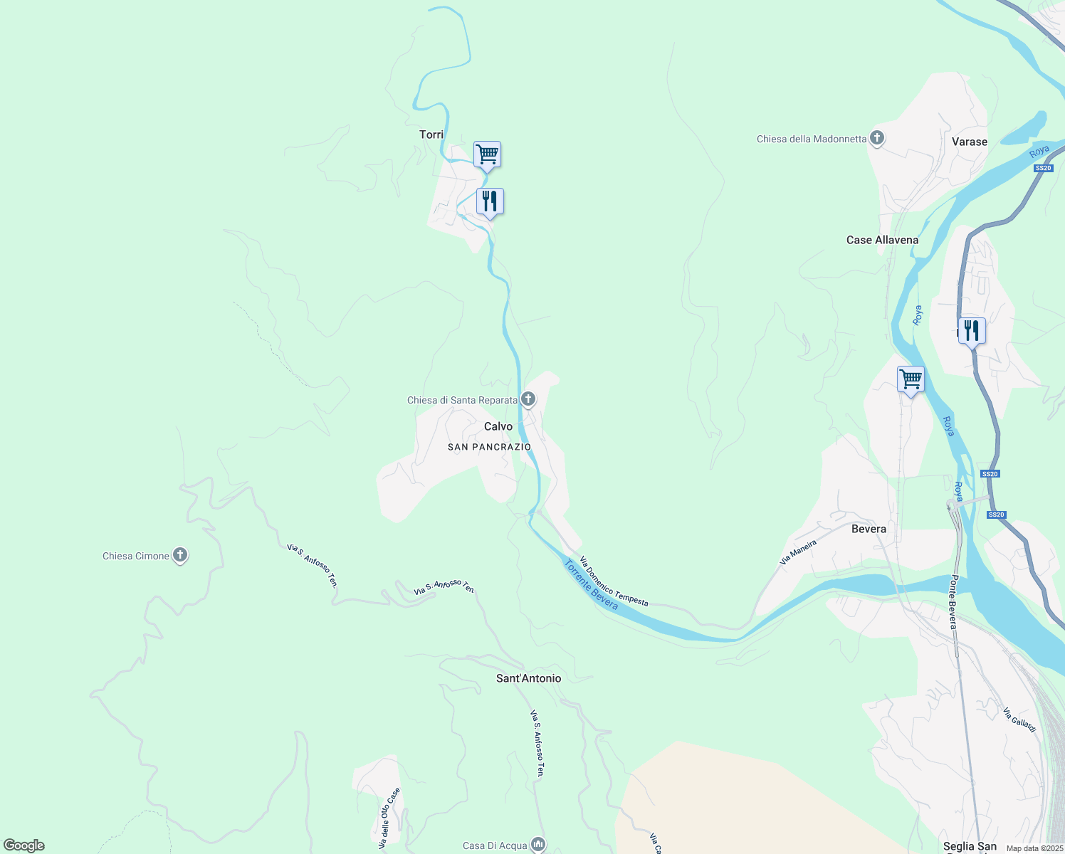 map of restaurants, bars, coffee shops, grocery stores, and more near 15B Via Domenico Tempesta in Calvo