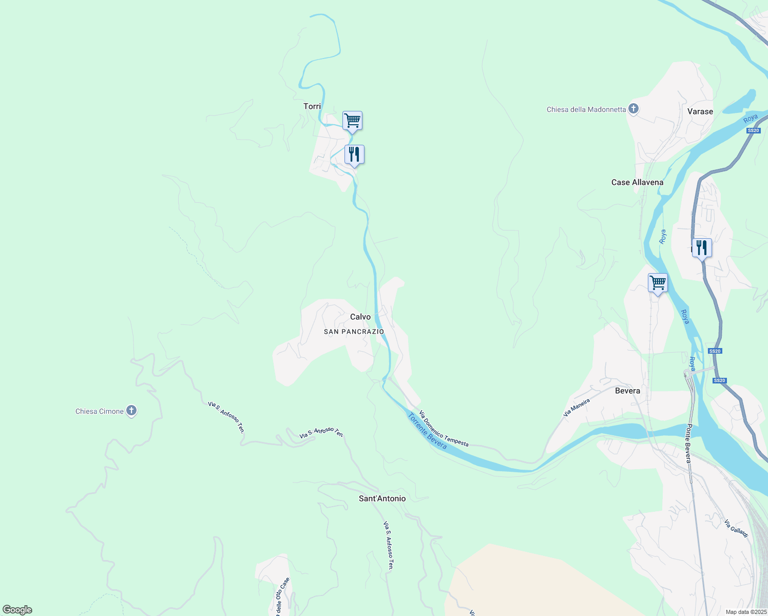 map of restaurants, bars, coffee shops, grocery stores, and more near 60A Via Domenico Tempesta in Calvo