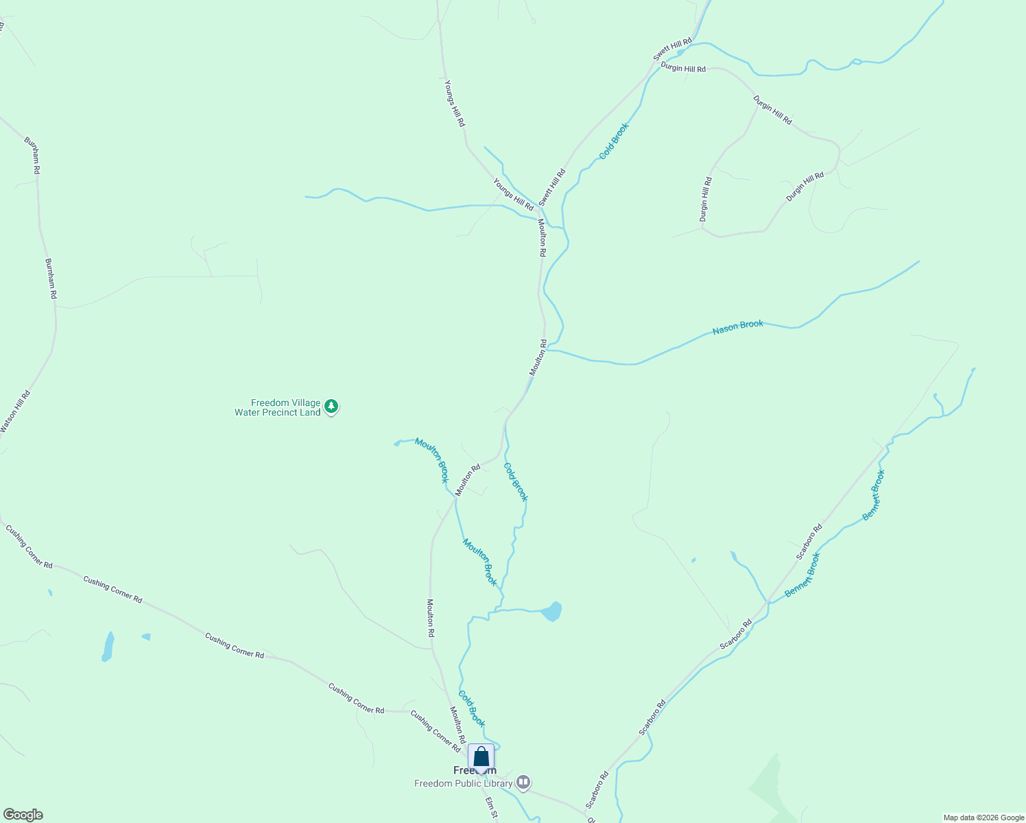 map of restaurants, bars, coffee shops, grocery stores, and more near 273 Moulton Road in Freedom