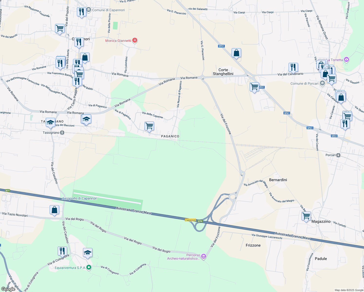 map of restaurants, bars, coffee shops, grocery stores, and more near 9 Via dell'Arpino in Capannori