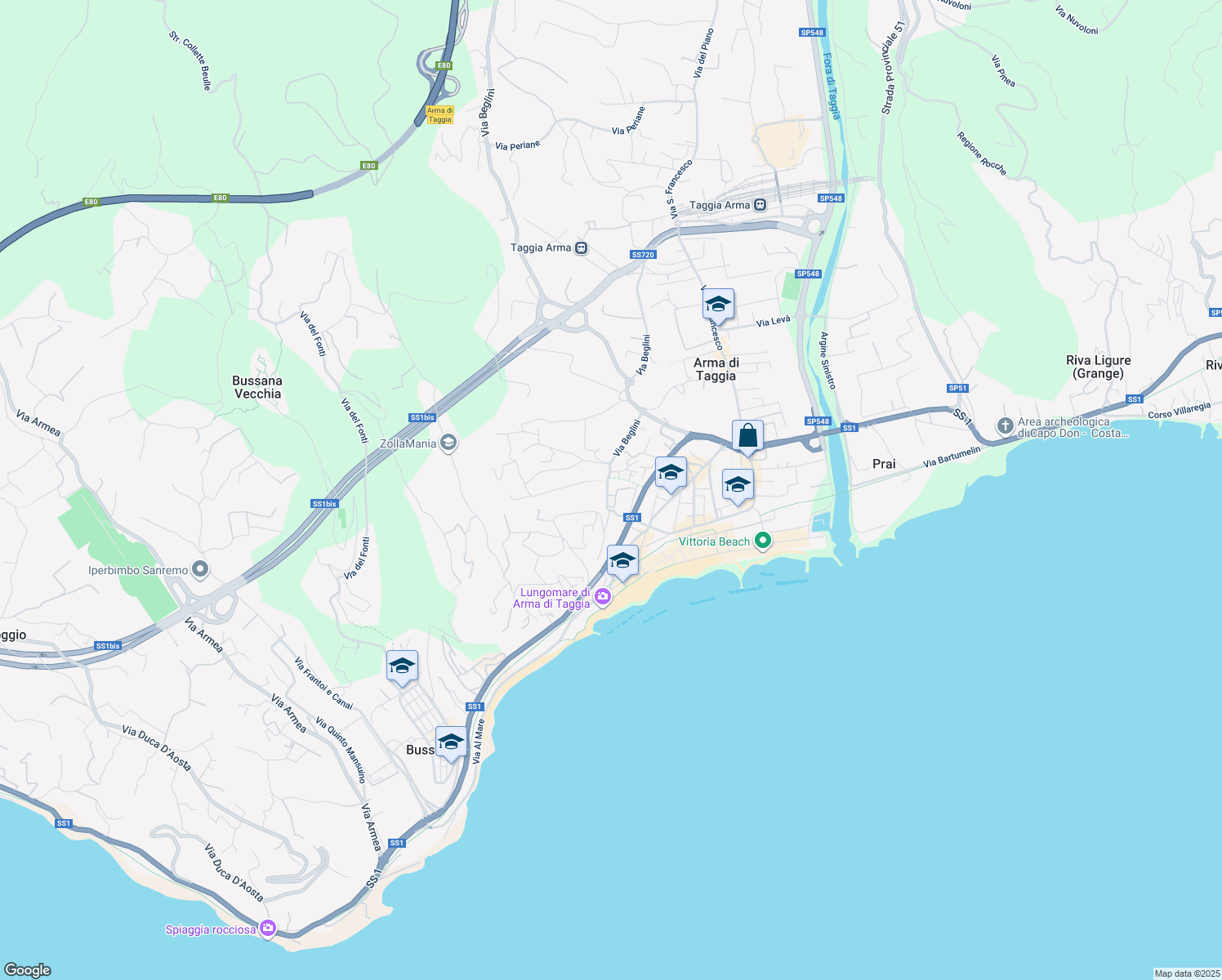 map of restaurants, bars, coffee shops, grocery stores, and more near 12 Via Castelletti in Taggia