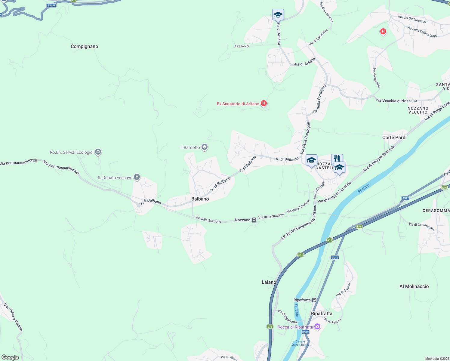 map of restaurants, bars, coffee shops, grocery stores, and more near 86 Via delle Corti in Lucca