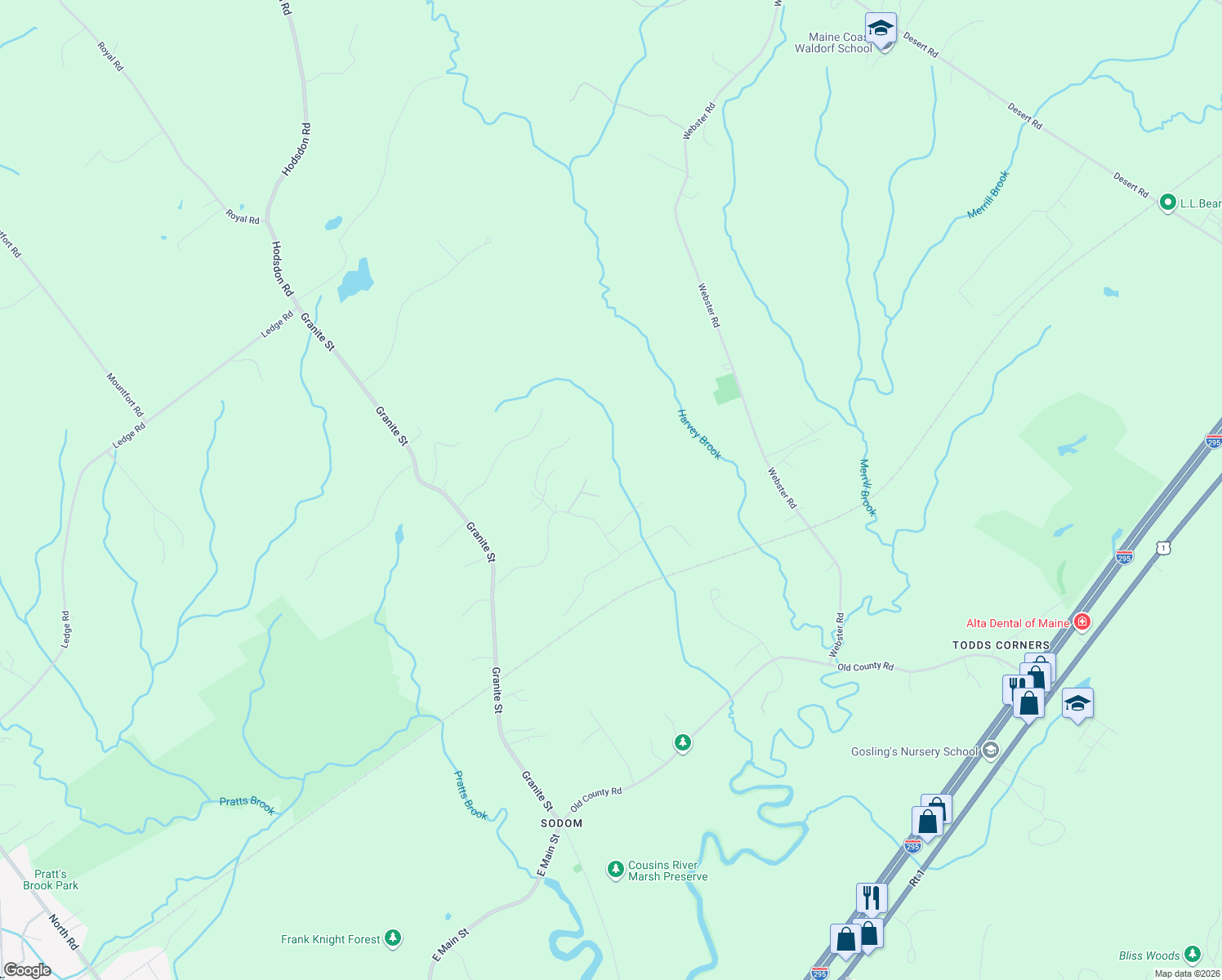 map of restaurants, bars, coffee shops, grocery stores, and more near 6 Ponderosa Drive in Freeport