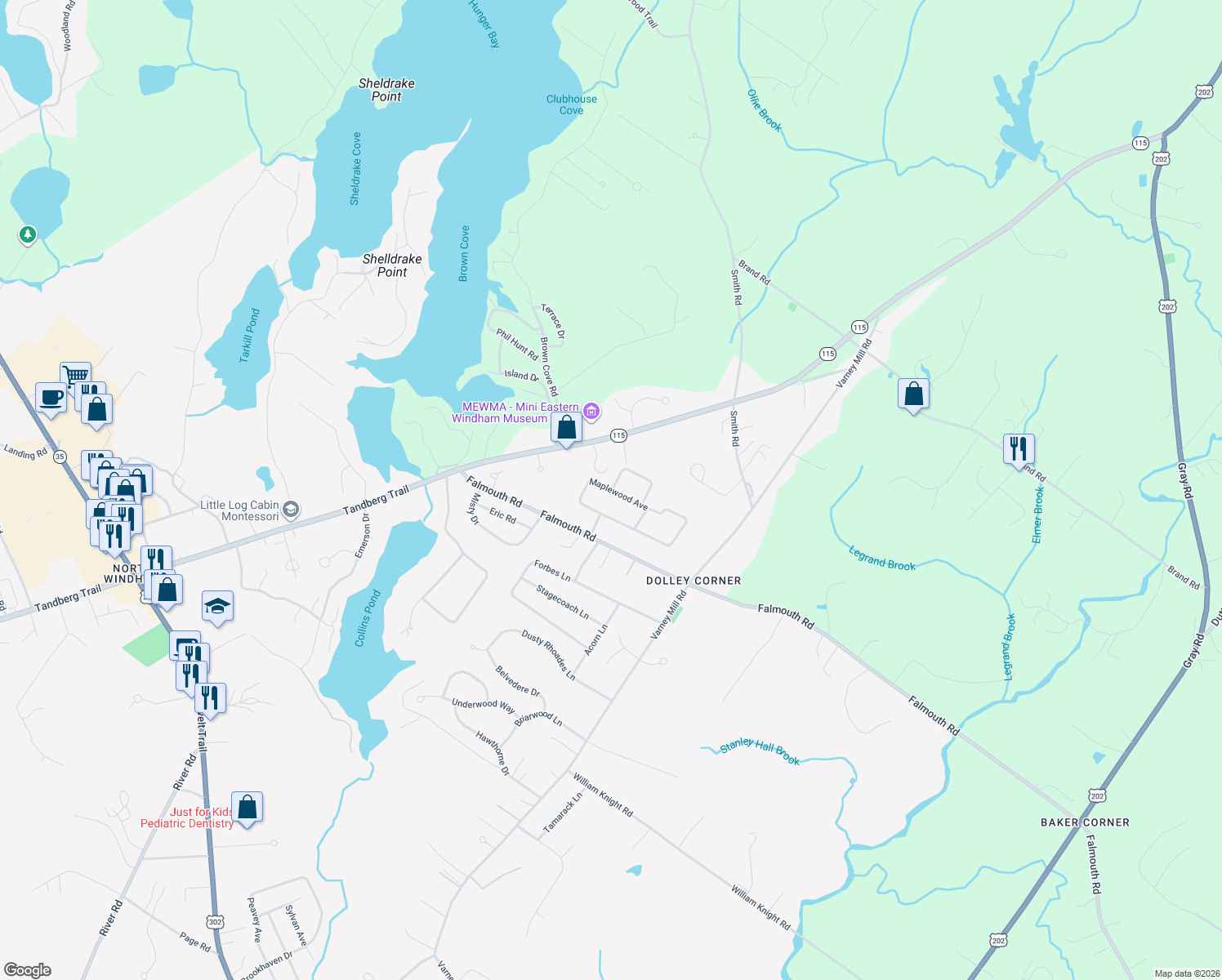 map of restaurants, bars, coffee shops, grocery stores, and more near 22 Maplewood Avenue in Windham