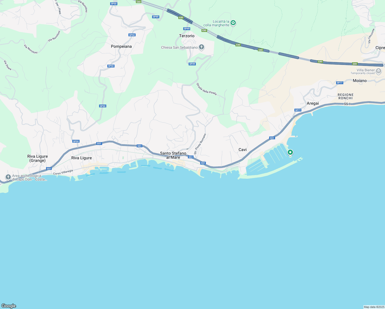 map of restaurants, bars, coffee shops, grocery stores, and more near 1 Strada Ponte Romano in Santo Stefano Al Mare