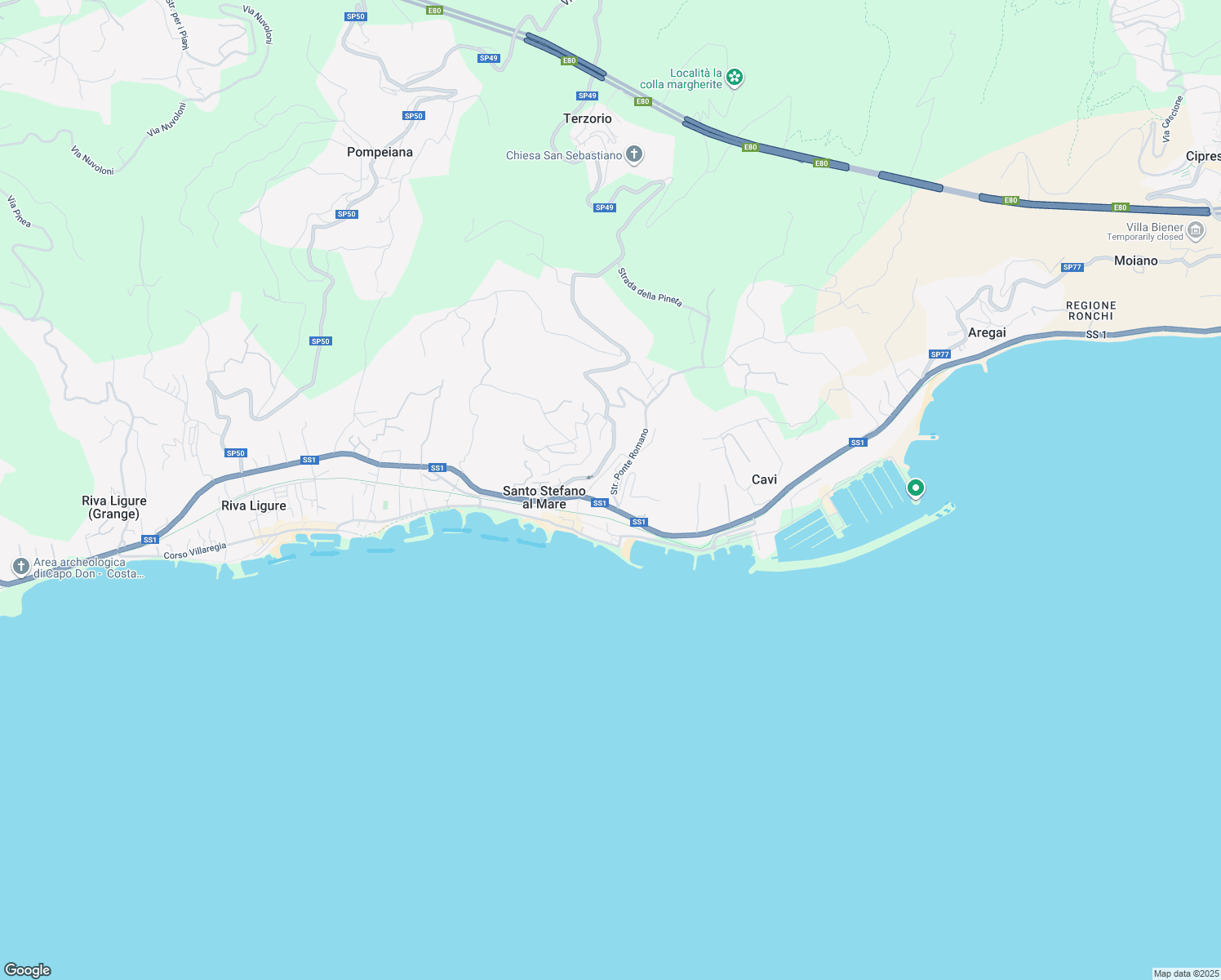 map of restaurants, bars, coffee shops, grocery stores, and more near 1 Strada Ponte Romano in Santo Stefano al Mare