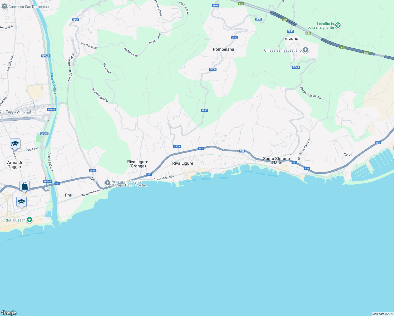 map of restaurants, bars, coffee shops, grocery stores, and more near 21 Via Vigne in Riva Ligure