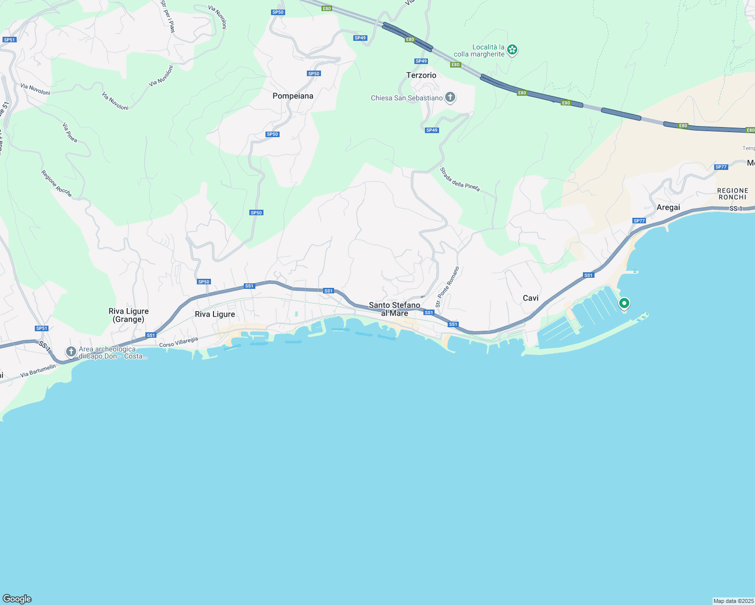 map of restaurants, bars, coffee shops, grocery stores, and more near 13 Via Giardini in Santo Stefano al Mare