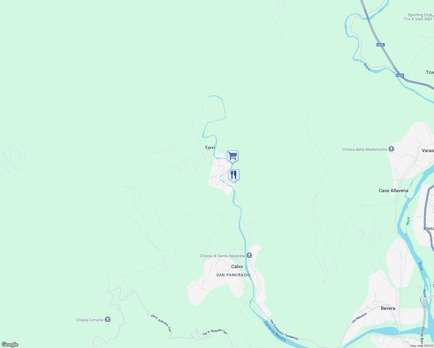 map of restaurants, bars, coffee shops, grocery stores, and more near 6 Via Canavai in Torri