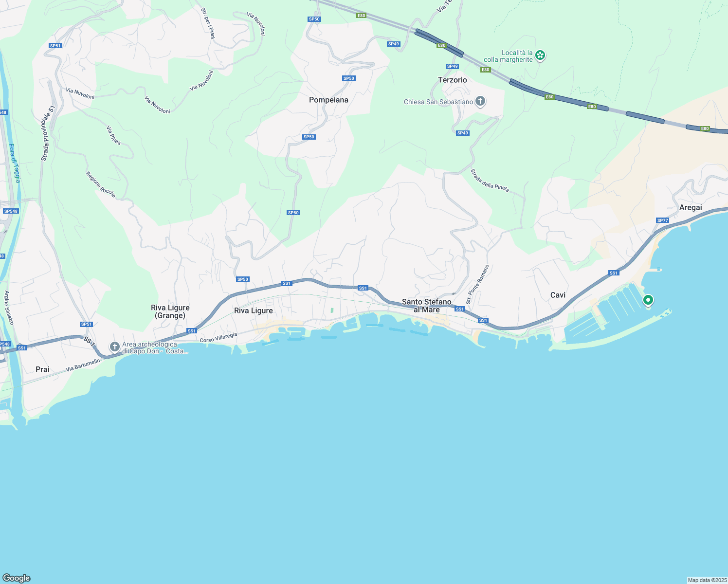 map of restaurants, bars, coffee shops, grocery stores, and more near 19 Via Cardinale Meglia in Santo Stefano al Mare