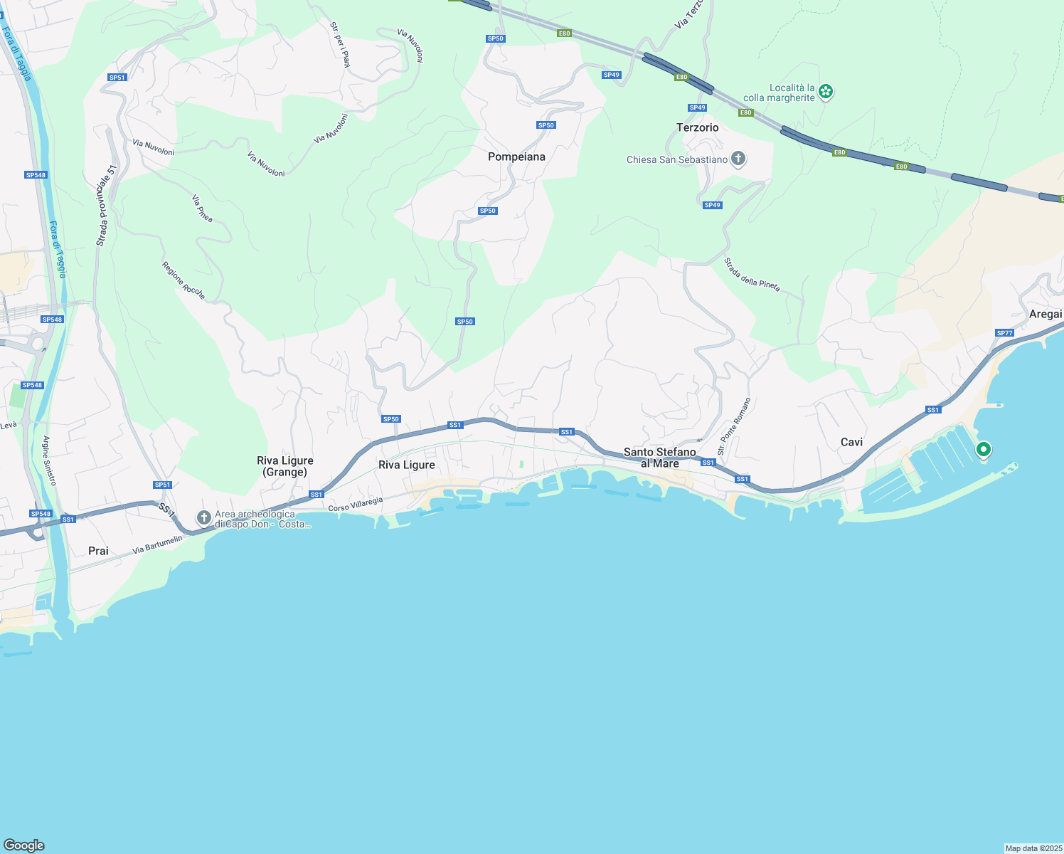 map of restaurants, bars, coffee shops, grocery stores, and more near 5 Via Flavio Gioia in Santo Stefano al Mare