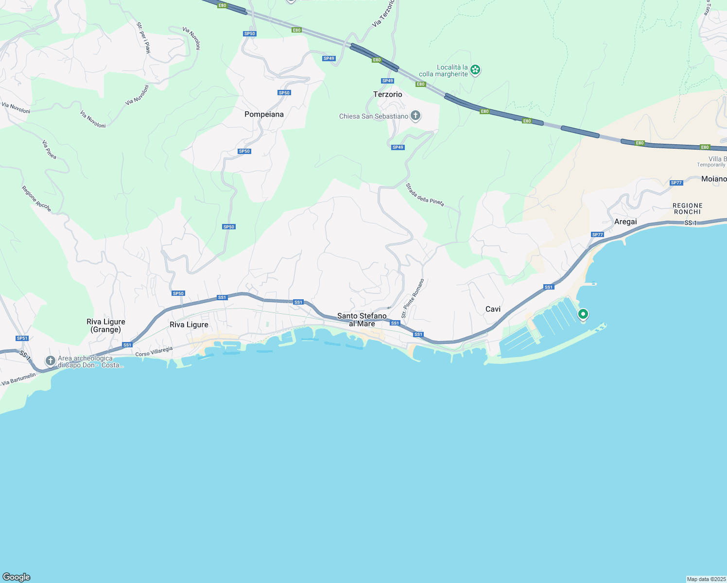 map of restaurants, bars, coffee shops, grocery stores, and more near 2 Via San Stevi Inferiore in Santo Stefano al Mare