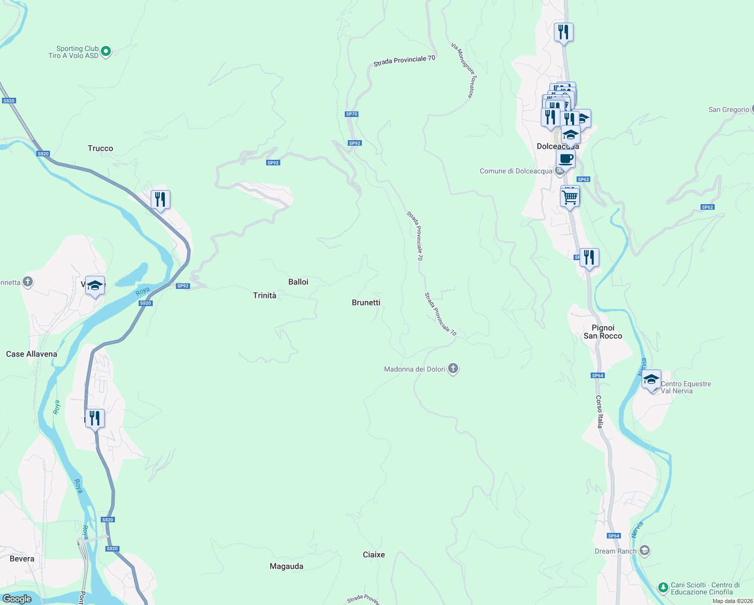 map of restaurants, bars, coffee shops, grocery stores, and more near 1 Frazione Brunetti in Brunetti