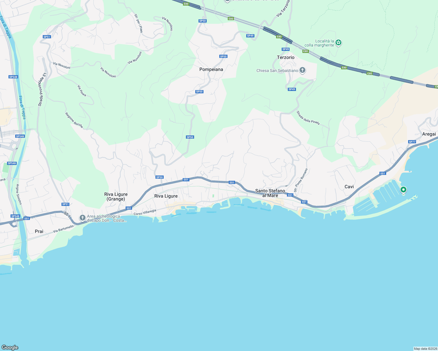 map of restaurants, bars, coffee shops, grocery stores, and more near 5 Via Flavio Gioia in Santo Stefano al Mare