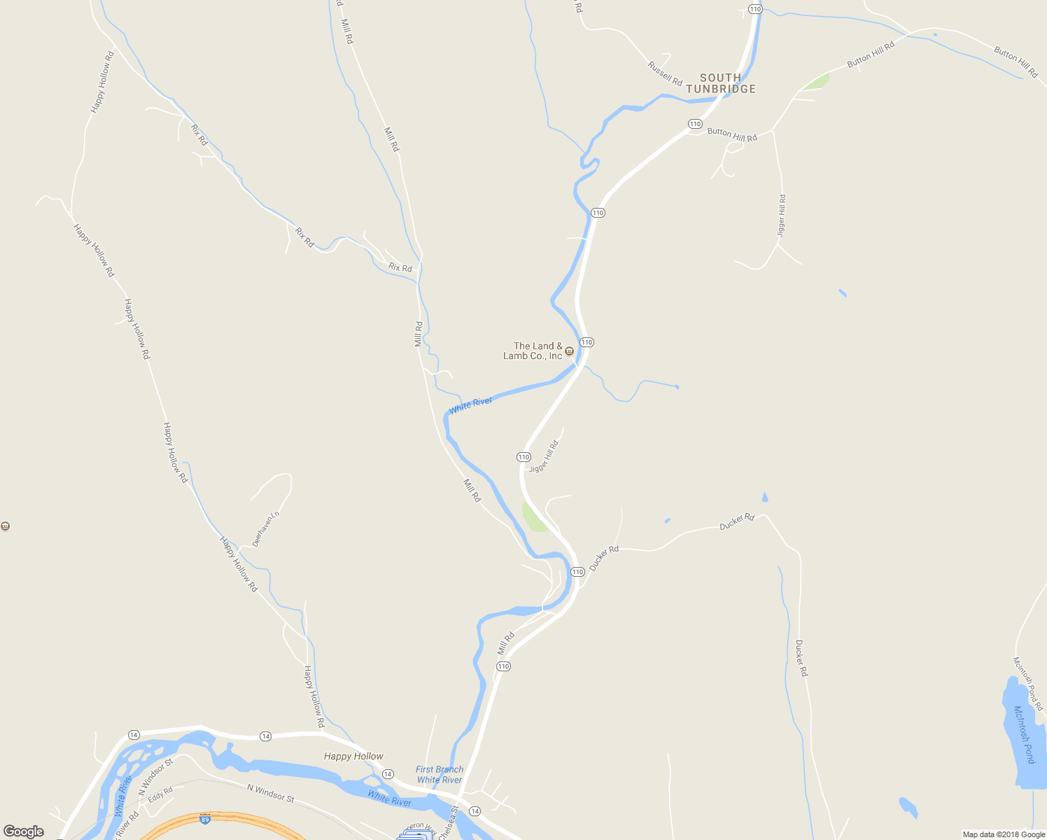 map of restaurants, bars, coffee shops, grocery stores, and more near 1313 Vermont 110 in Royalton