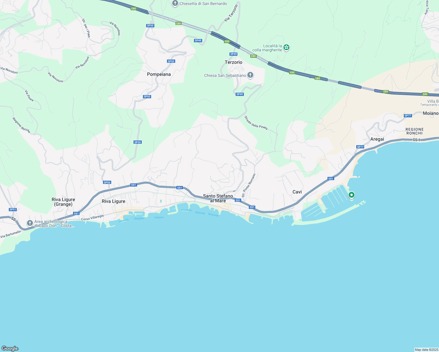 map of restaurants, bars, coffee shops, grocery stores, and more near 2 Via San Stevi Inferiore in Santo Stefano al Mare