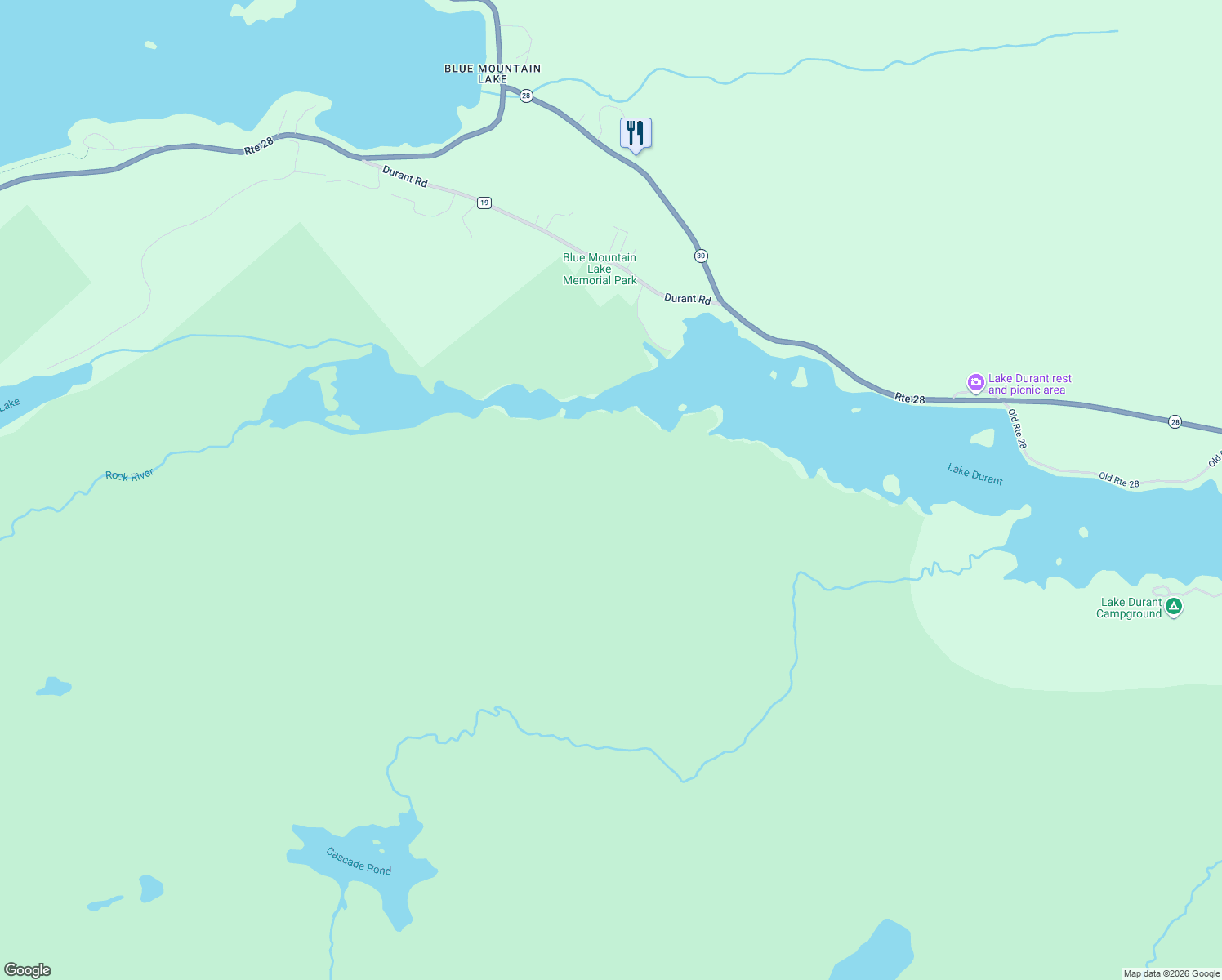 map of restaurants, bars, coffee shops, grocery stores, and more near Unnamed Road in Indian Lake