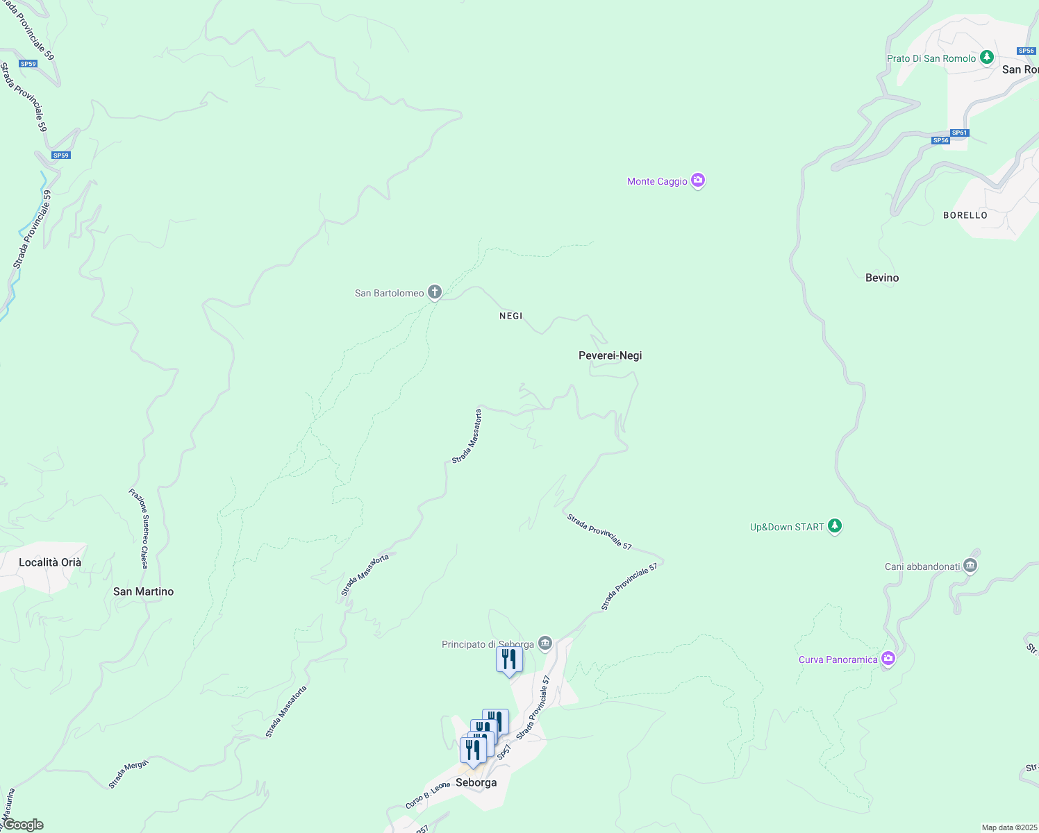 map of restaurants, bars, coffee shops, grocery stores, and more near 21 Strada Provinciale 57 in Fumei-negi