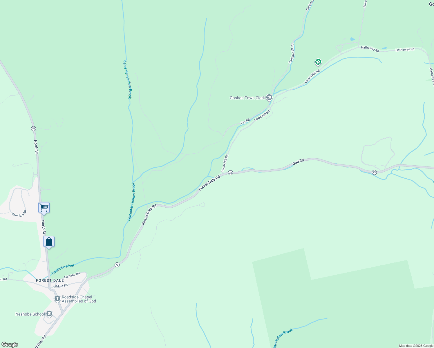 map of restaurants, bars, coffee shops, grocery stores, and more near 24 Gap Road in Goshen