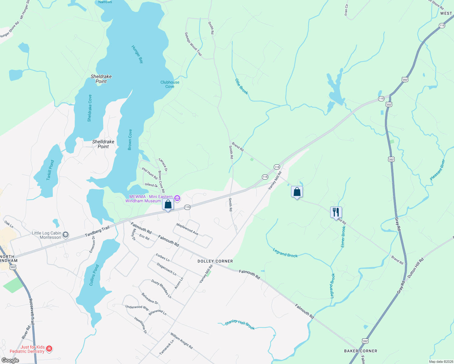 map of restaurants, bars, coffee shops, grocery stores, and more near 252 Tandberg Trail in Windham