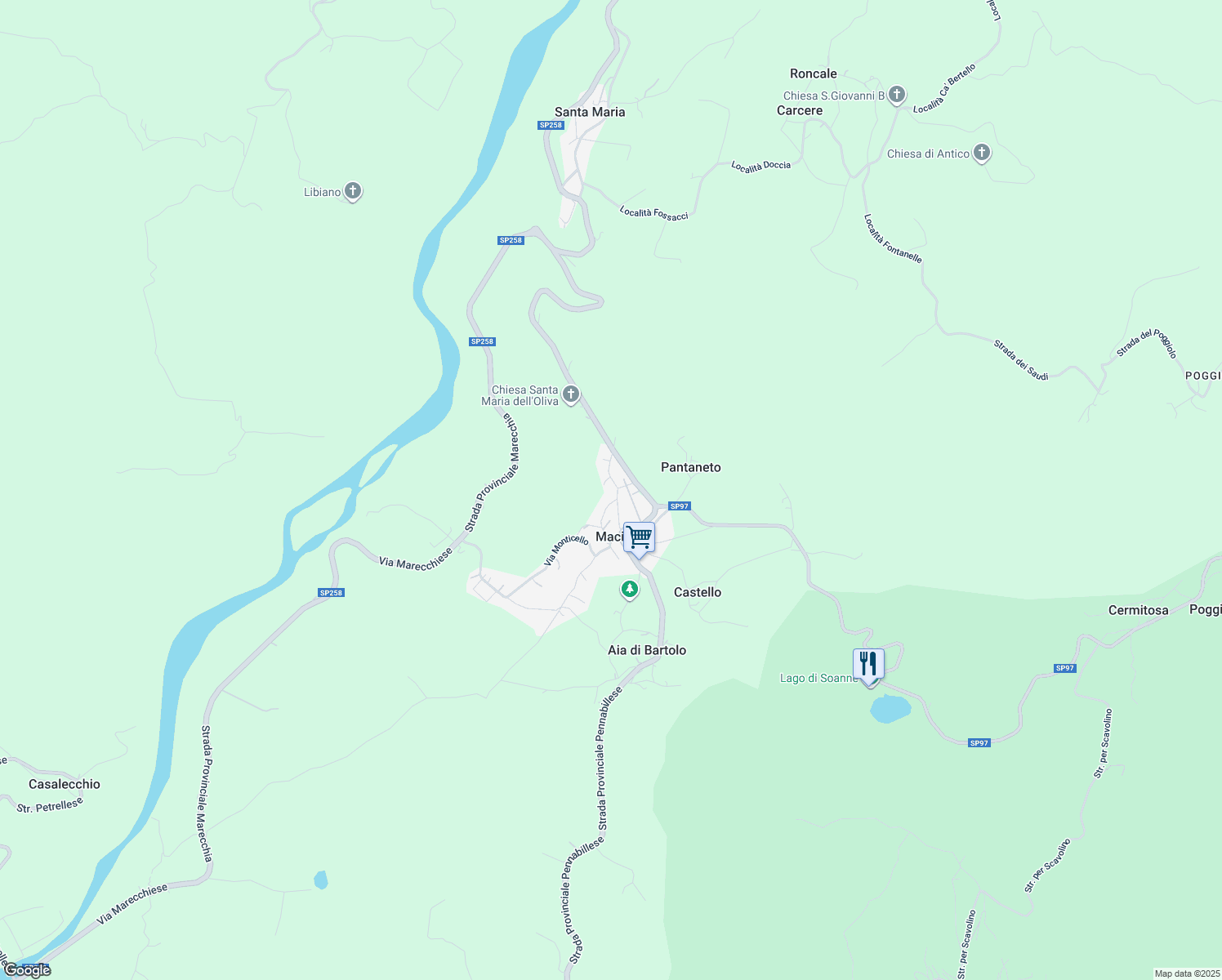map of restaurants, bars, coffee shops, grocery stores, and more near 23 Via Aia Marcucci in Provincia di Rimini