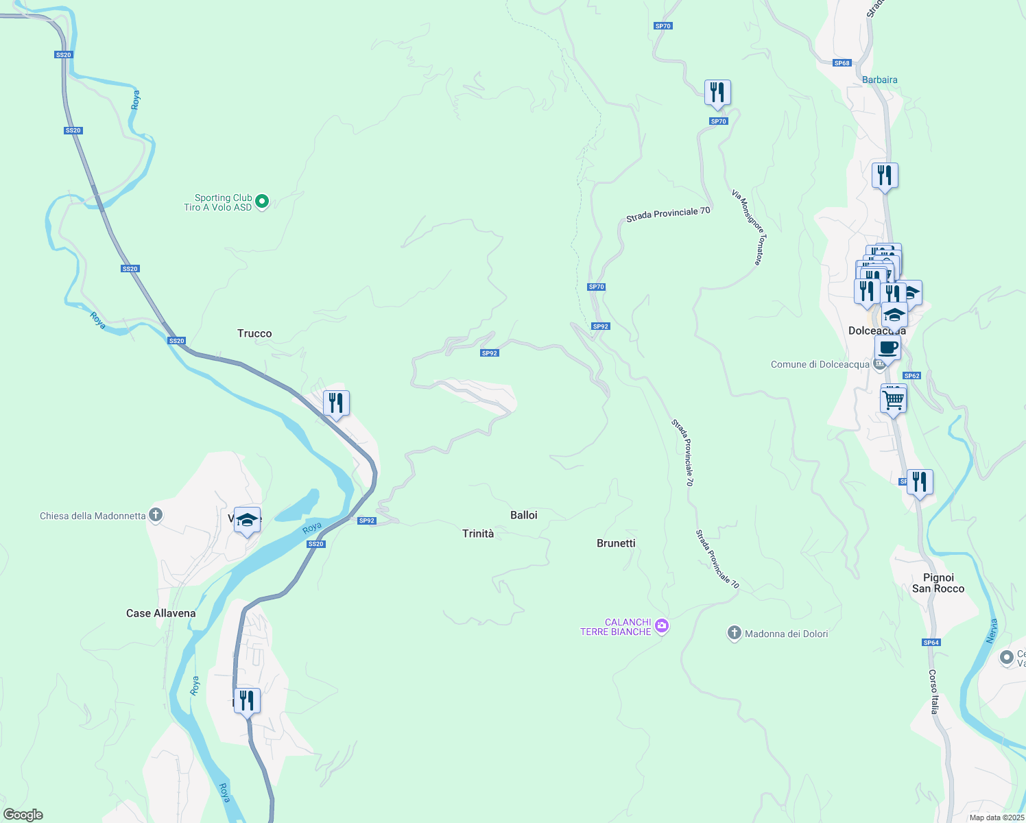 map of restaurants, bars, coffee shops, grocery stores, and more near 9 Frazione Verrandi in Provincia di Imperia