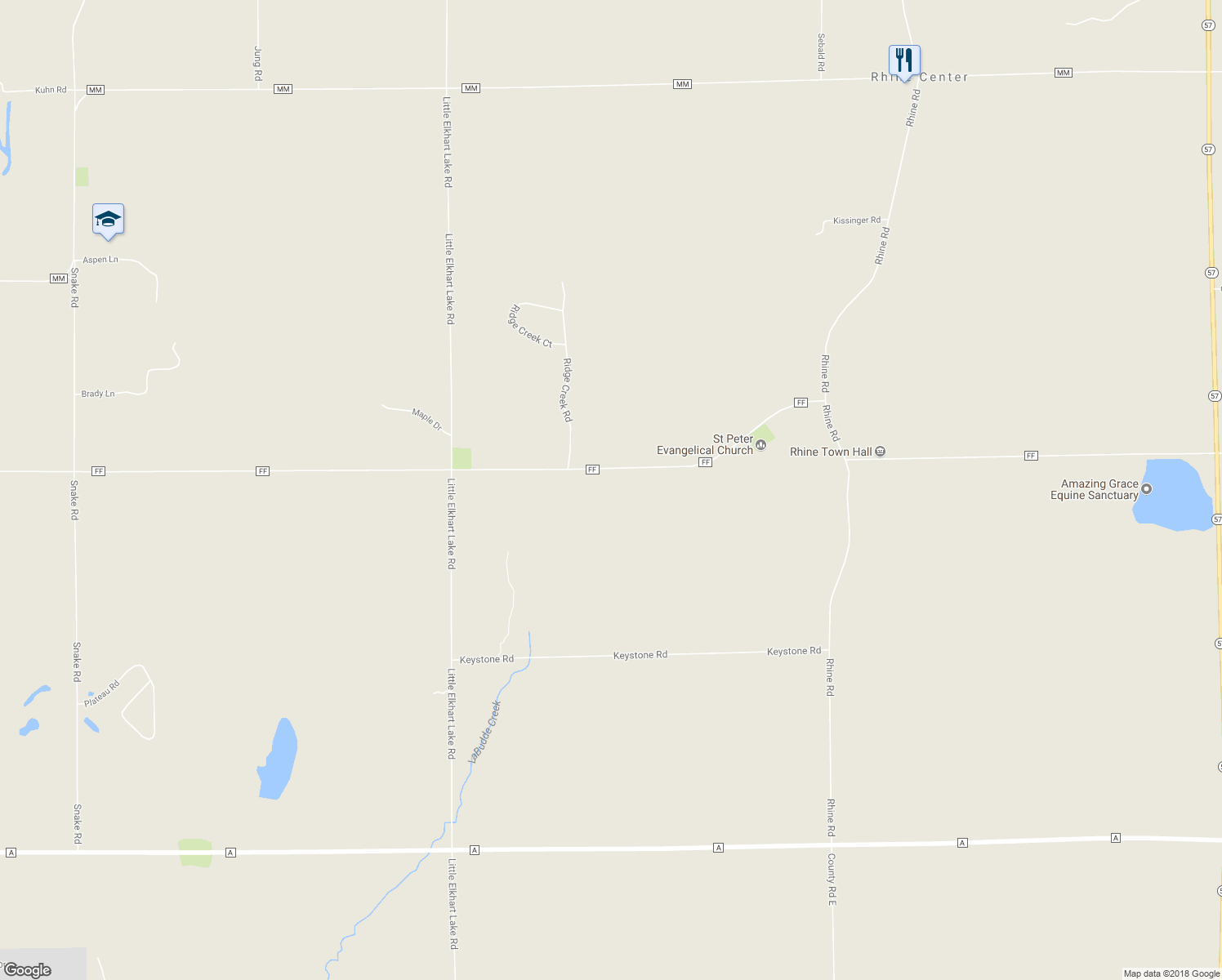 map of restaurants, bars, coffee shops, grocery stores, and more near W5523 County Road FF in Elkhart Lake