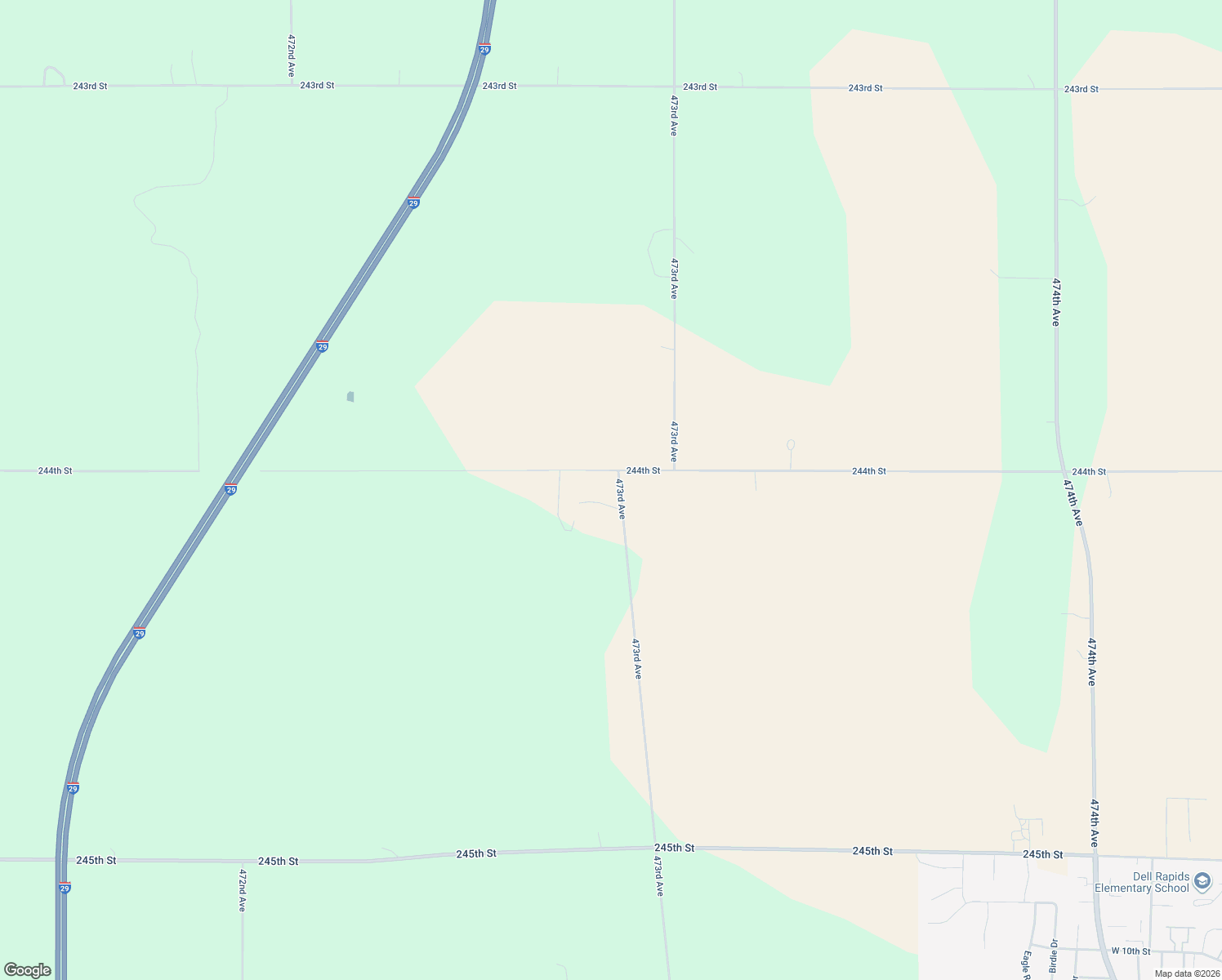map of restaurants, bars, coffee shops, grocery stores, and more near 24411 473rd Avenue in Dell Rapids