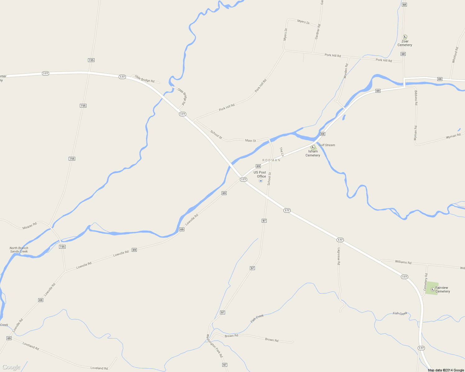 map of restaurants, bars, coffee shops, grocery stores, and more near 21226 County Road 69 in Rodman