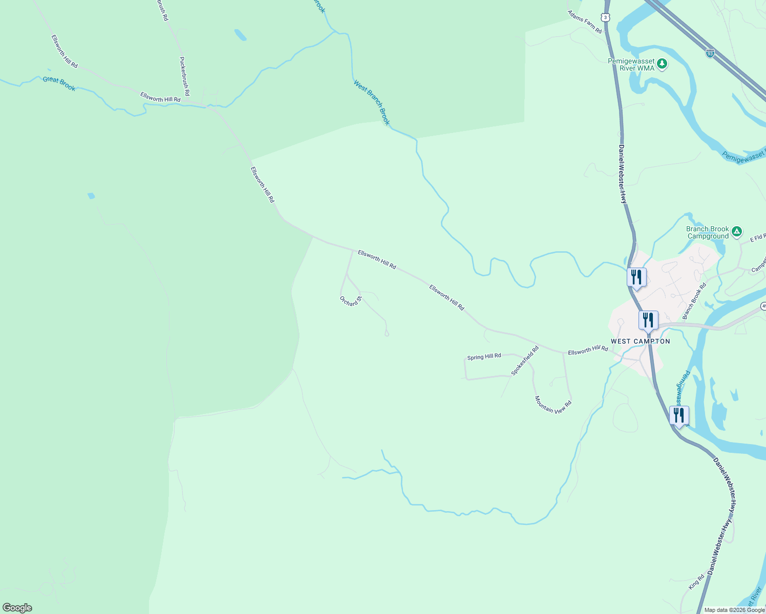 map of restaurants, bars, coffee shops, grocery stores, and more near 22 Antler Road in Campton