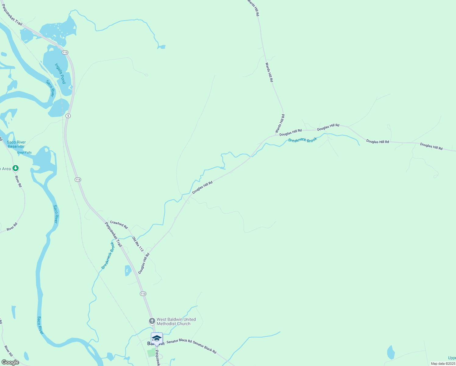 map of restaurants, bars, coffee shops, grocery stores, and more near 107 Douglas Hill Road in Baldwin