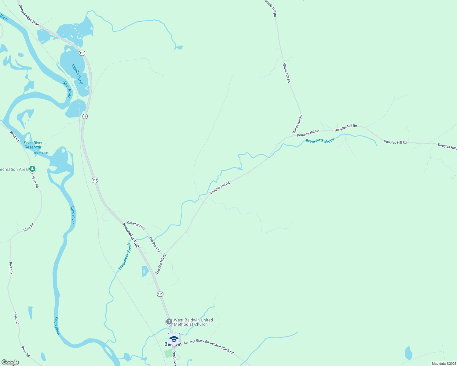 map of restaurants, bars, coffee shops, grocery stores, and more near 112 Douglas Hill Road in Baldwin