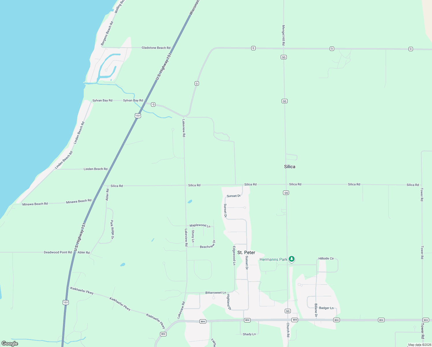 map of restaurants, bars, coffee shops, grocery stores, and more near W3907 Silica Road in Fond du Lac
