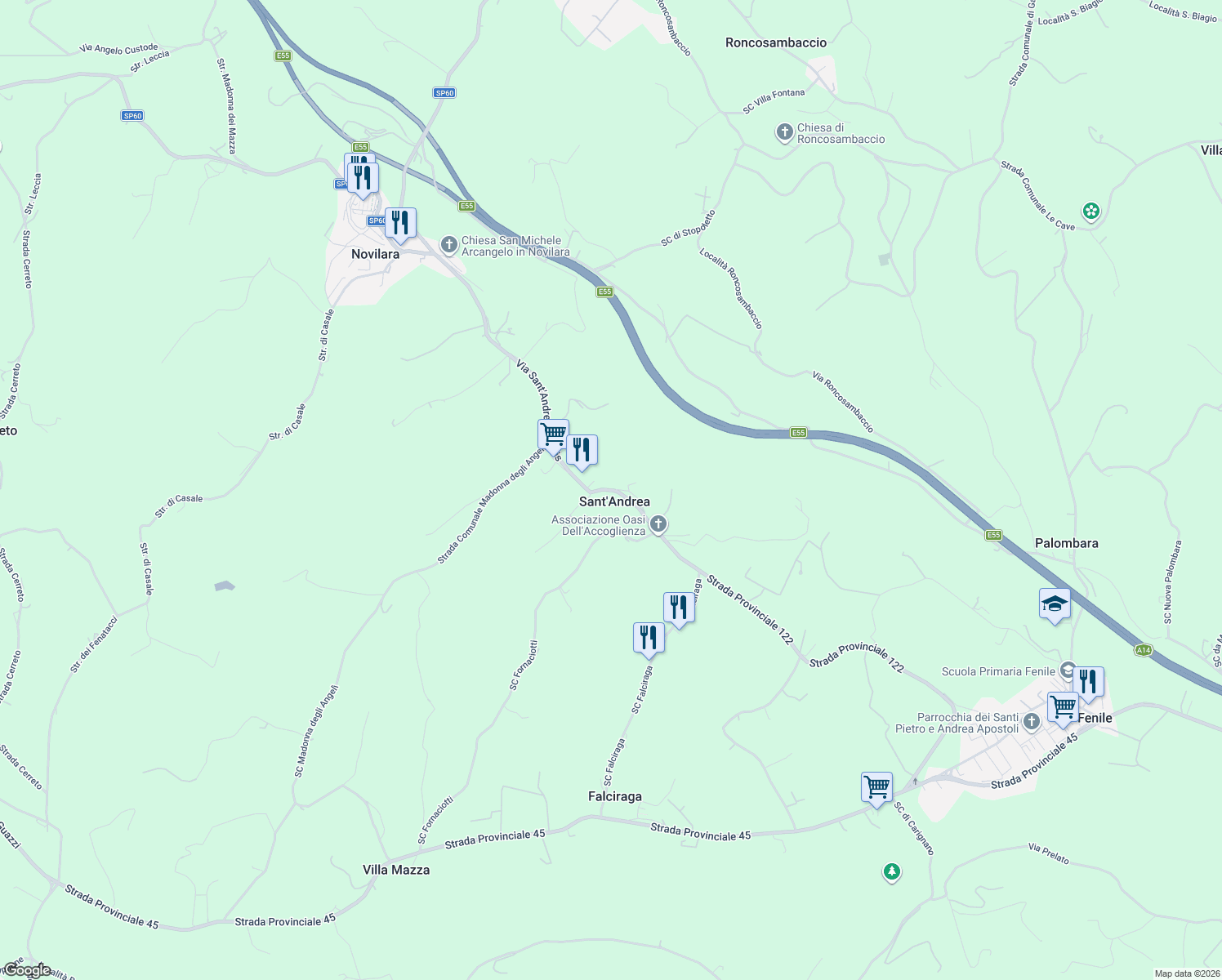 map of restaurants, bars, coffee shops, grocery stores, and more near 25 Via Sant'Andrea in Villis in Sant'andrea