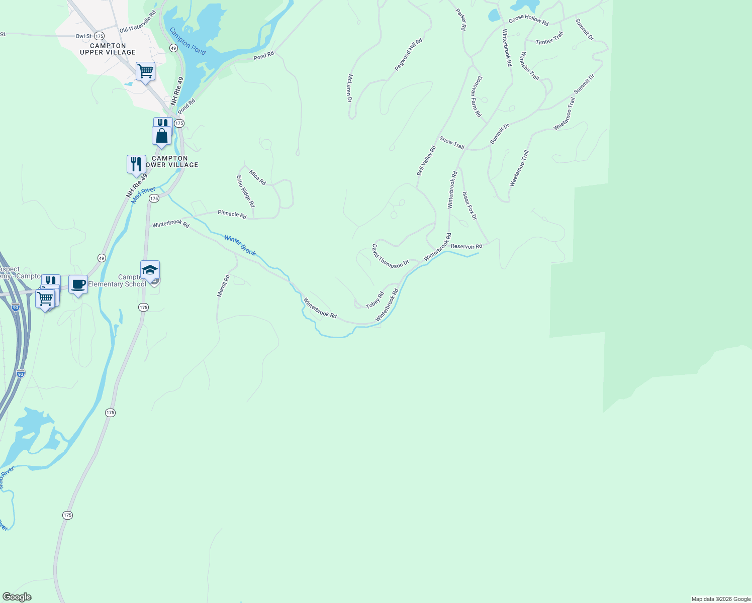 map of restaurants, bars, coffee shops, grocery stores, and more near Tobey Road in Campton