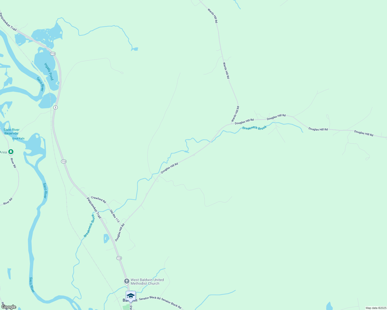 map of restaurants, bars, coffee shops, grocery stores, and more near 107 Douglas Hill Road in Baldwin