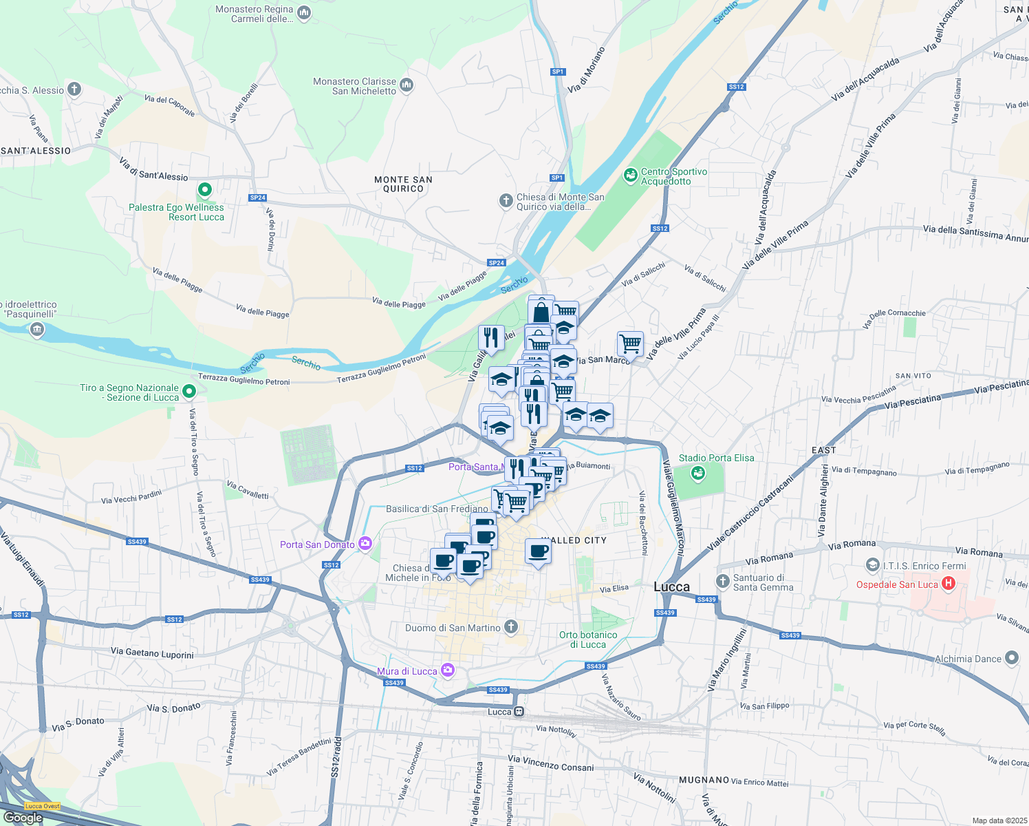map of restaurants, bars, coffee shops, grocery stores, and more near 664 Via delle Tagliate Iii in Lucca