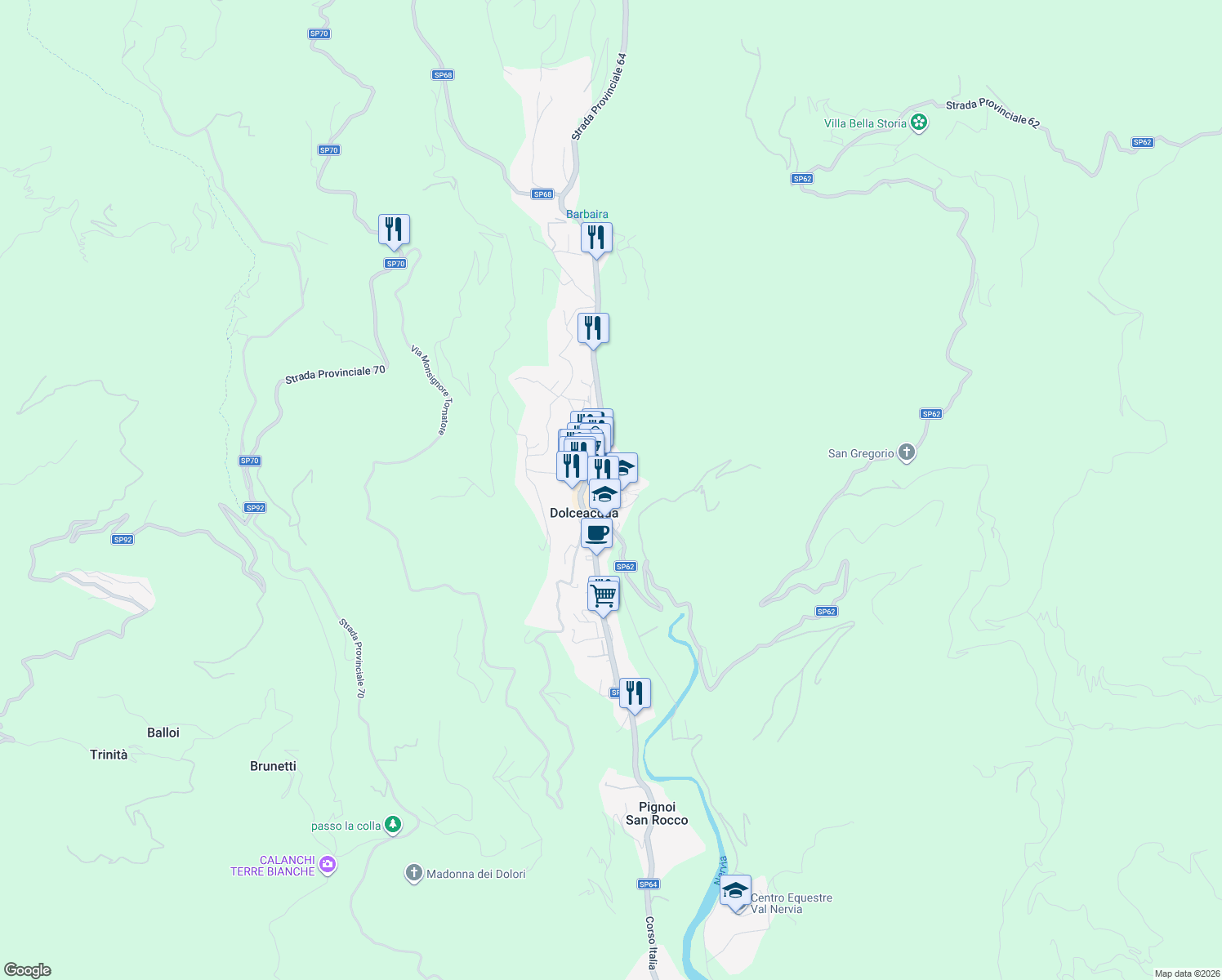 map of restaurants, bars, coffee shops, grocery stores, and more near 17 Via Castello in Dolceacqua