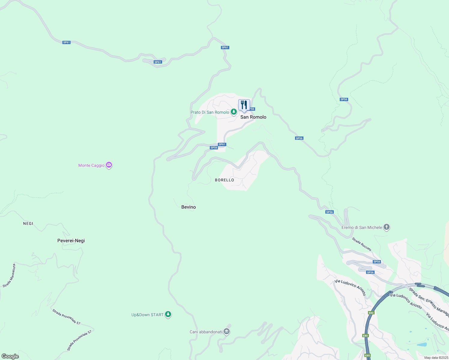 map of restaurants, bars, coffee shops, grocery stores, and more near in San Romolo