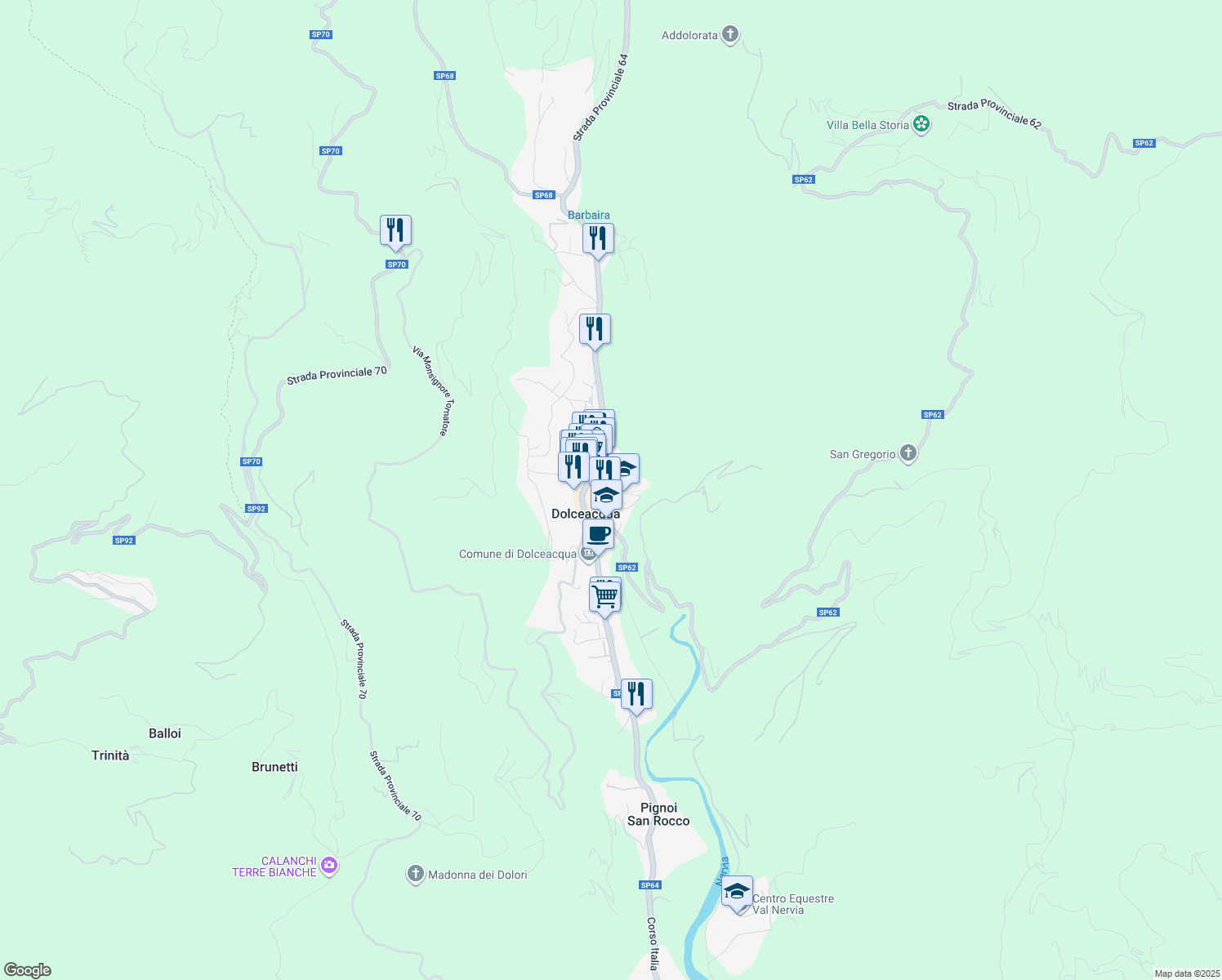 map of restaurants, bars, coffee shops, grocery stores, and more near 17 Via Castello in Dolceacqua
